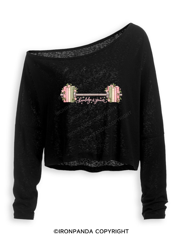KNOWLEDGE AND POWER Off Shoulder Long Sleeve Crop Top