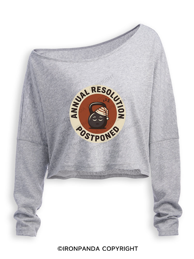 ANNUAL RESOLUTION POSTPONED Off Shoulder Long Sleeve Crop Top