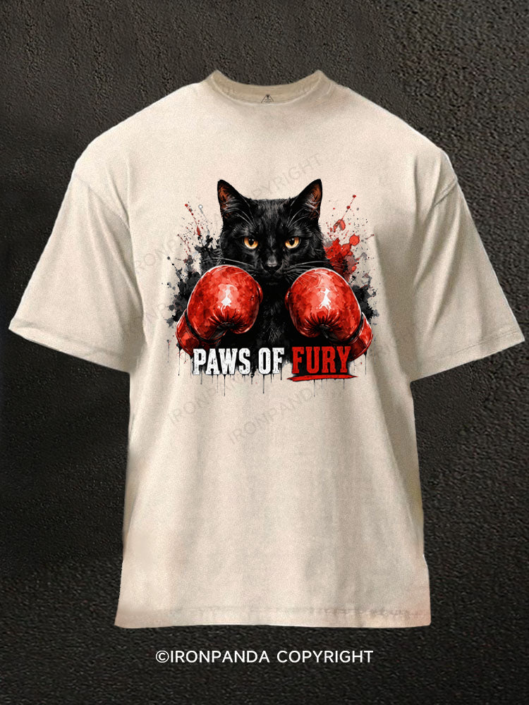 Paws of Fury Feline Boxer Cat Fighting Washed Gym Shirt