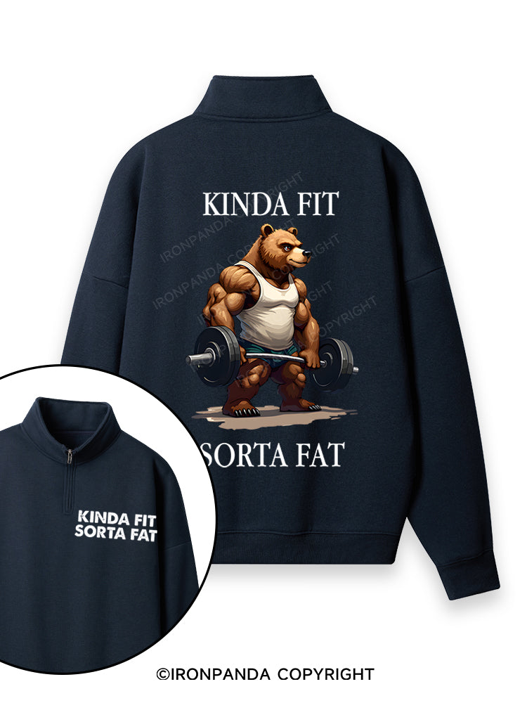 KINDA FIT SORTA FAT MUSCLE BEAR Double-Sided Printed Quarter-Zip Fleece Sweatshirt