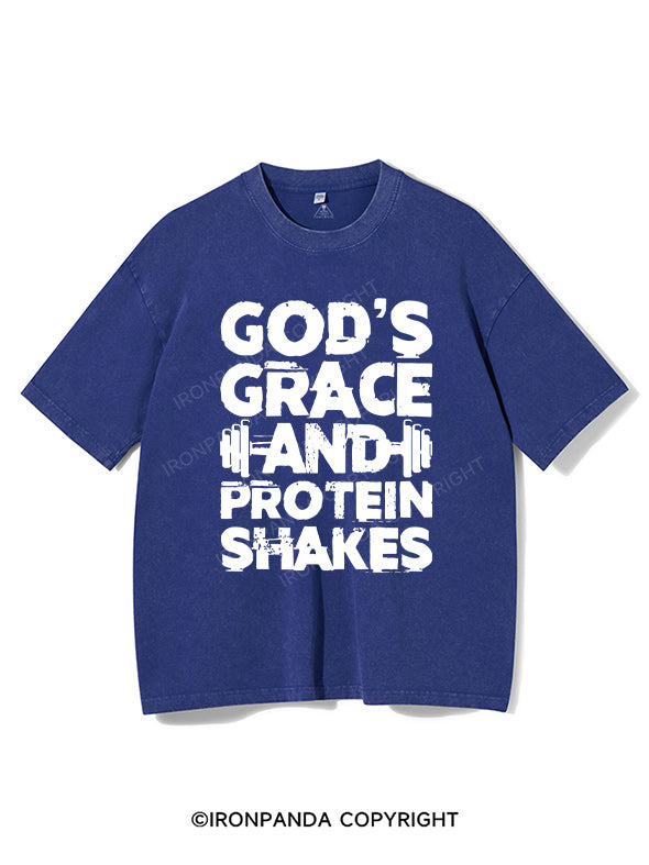 god's grace and protein shake Washed Gym Shirt