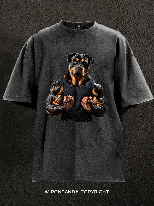 Muscular Rottweiler Washed Gym Shirt
