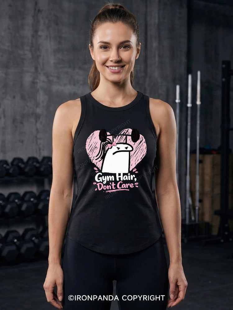 Gym Hair Don't Care Funny Gym Fitted Tank Top