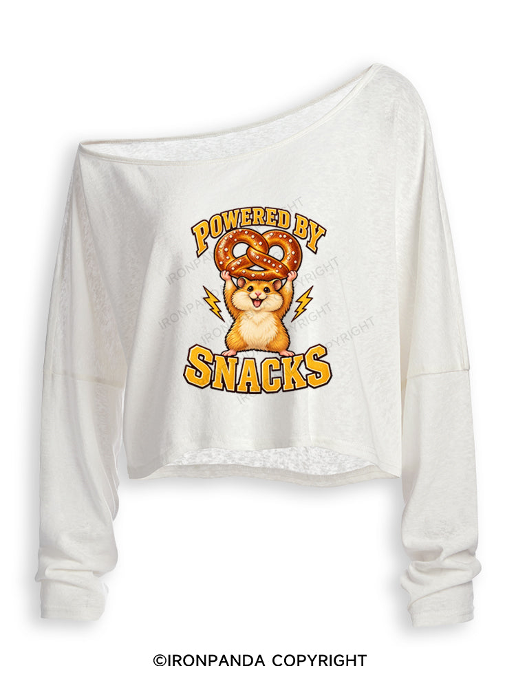POWERED BY SNACKS FUNNY HAMSTER Off Shoulder Long Sleeve Crop Top