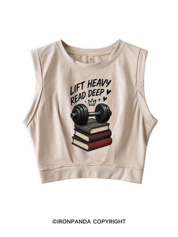 LIFT HEAVY READ DEEP SLEEVELESS CROP TOPS