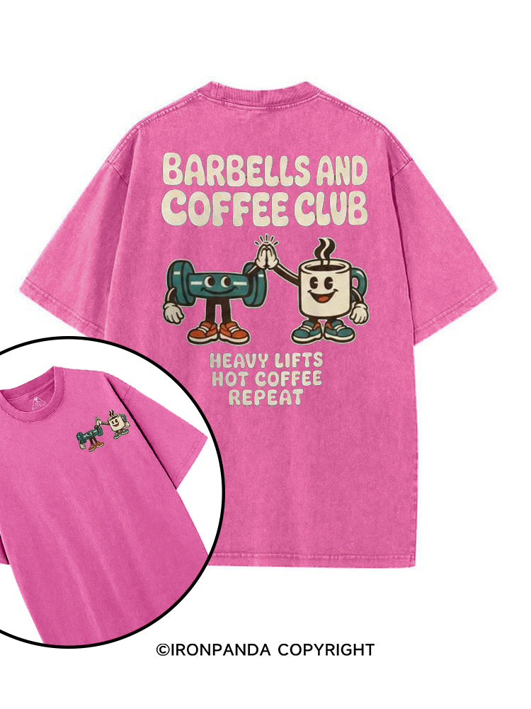 BARBELLS AND COFFEE CLUB HEAVY LIFTS HOT COFFEE REPEAT printed Gym Shirt