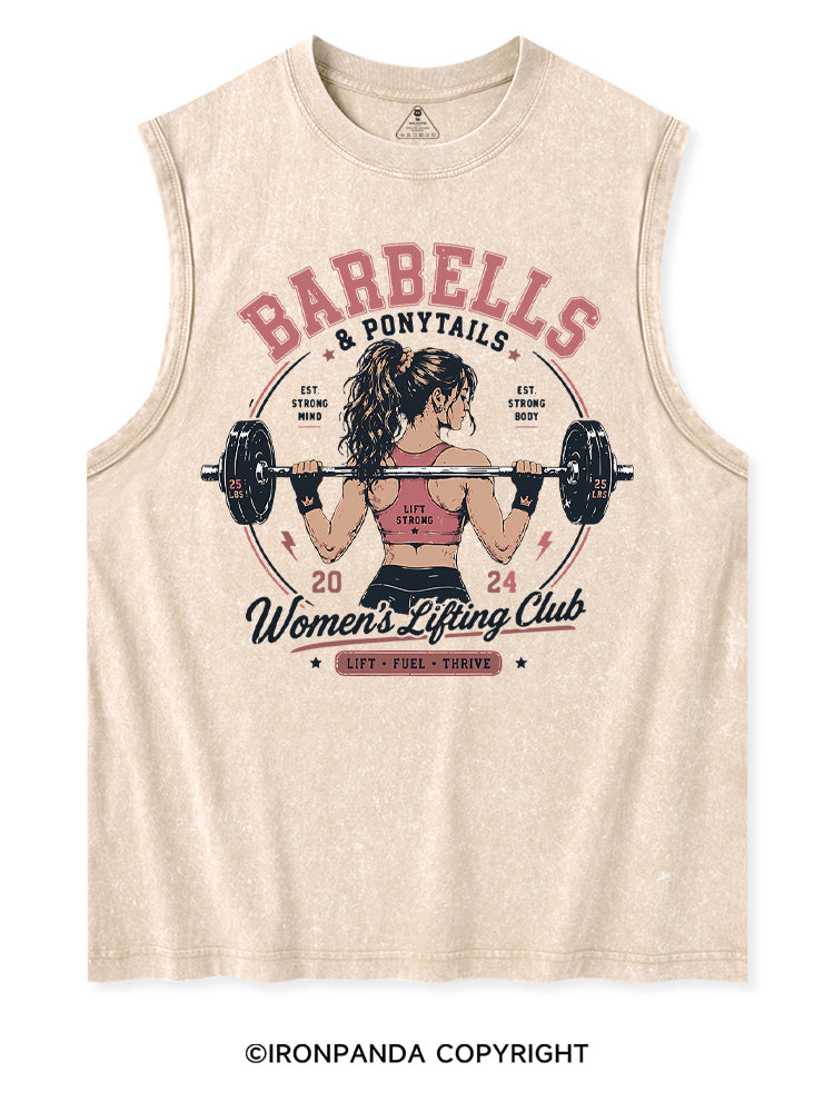 BARBELLS & PONYTAILS WOMEN'S LIFTING CLUB LIFT FUEL THRIVE Washed Tank