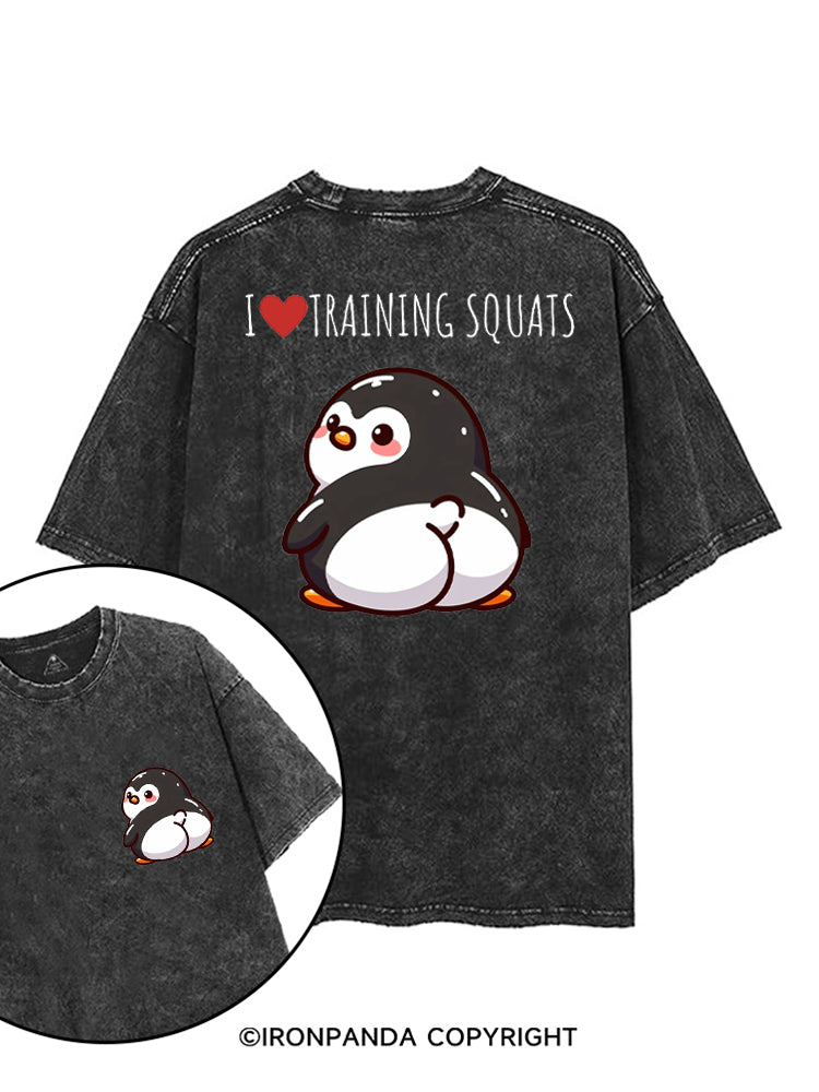 I ❤ TRAINING SQUATS PENGUIN printed Gym Shirt