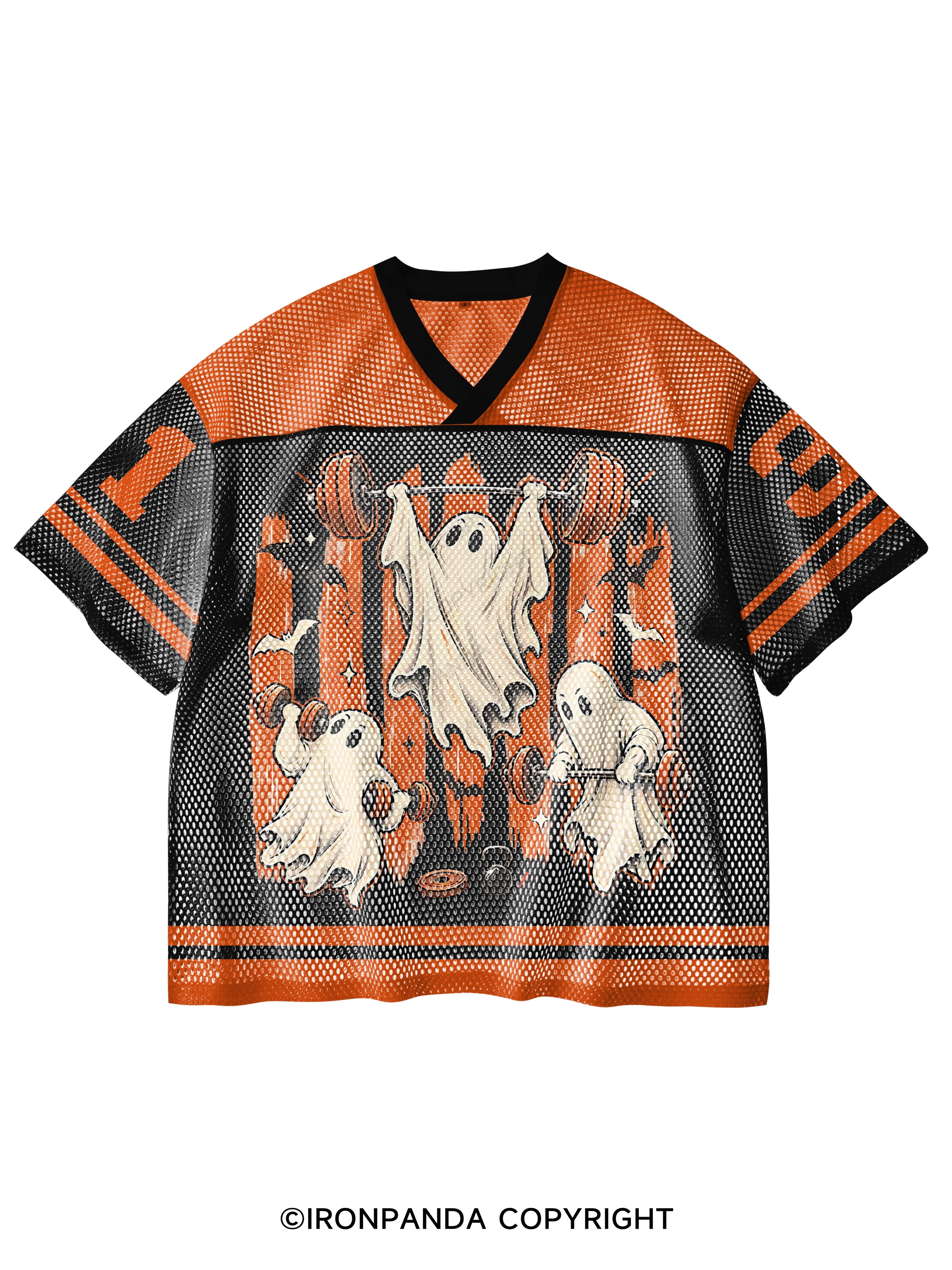 Weightlifting Ghost Spooky Workout V-Neck Open Hole Mesh Top