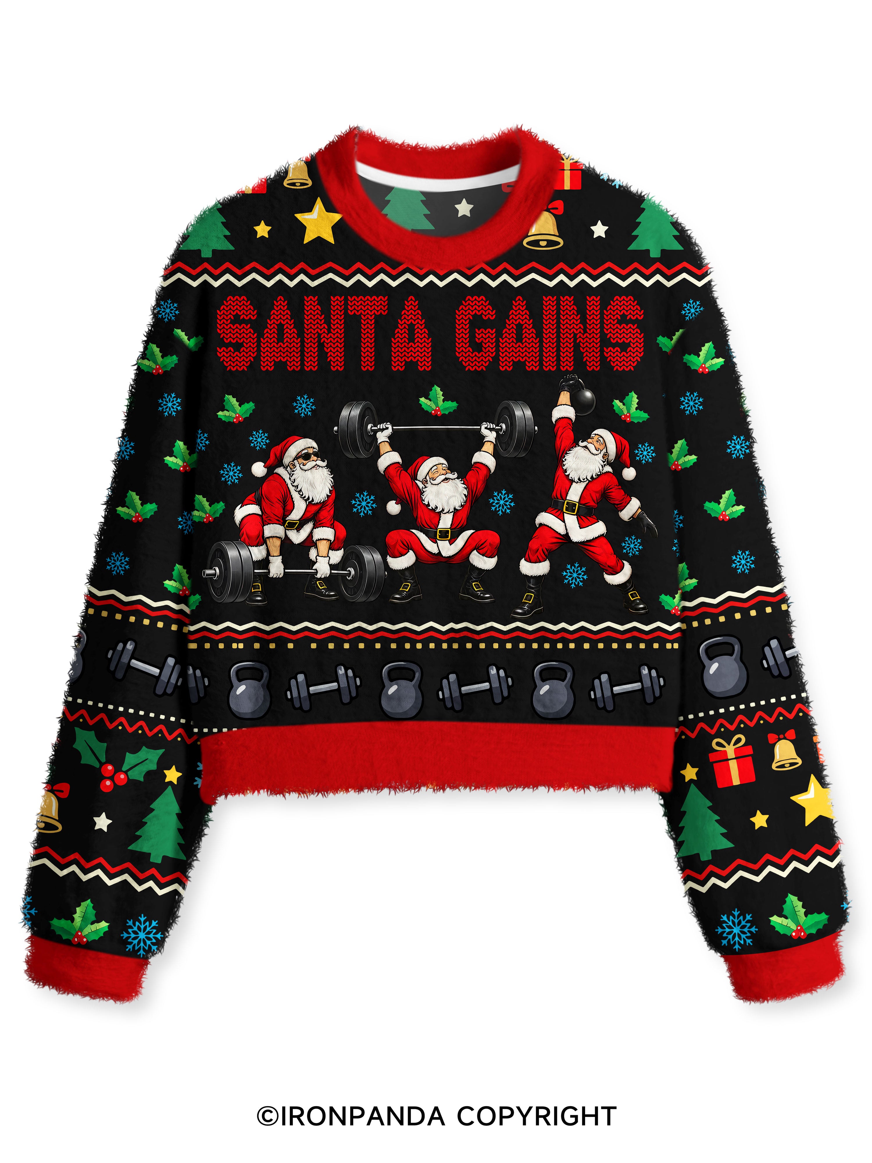 SANTA GAINS Fuzzy Fleece Crop Sweater
