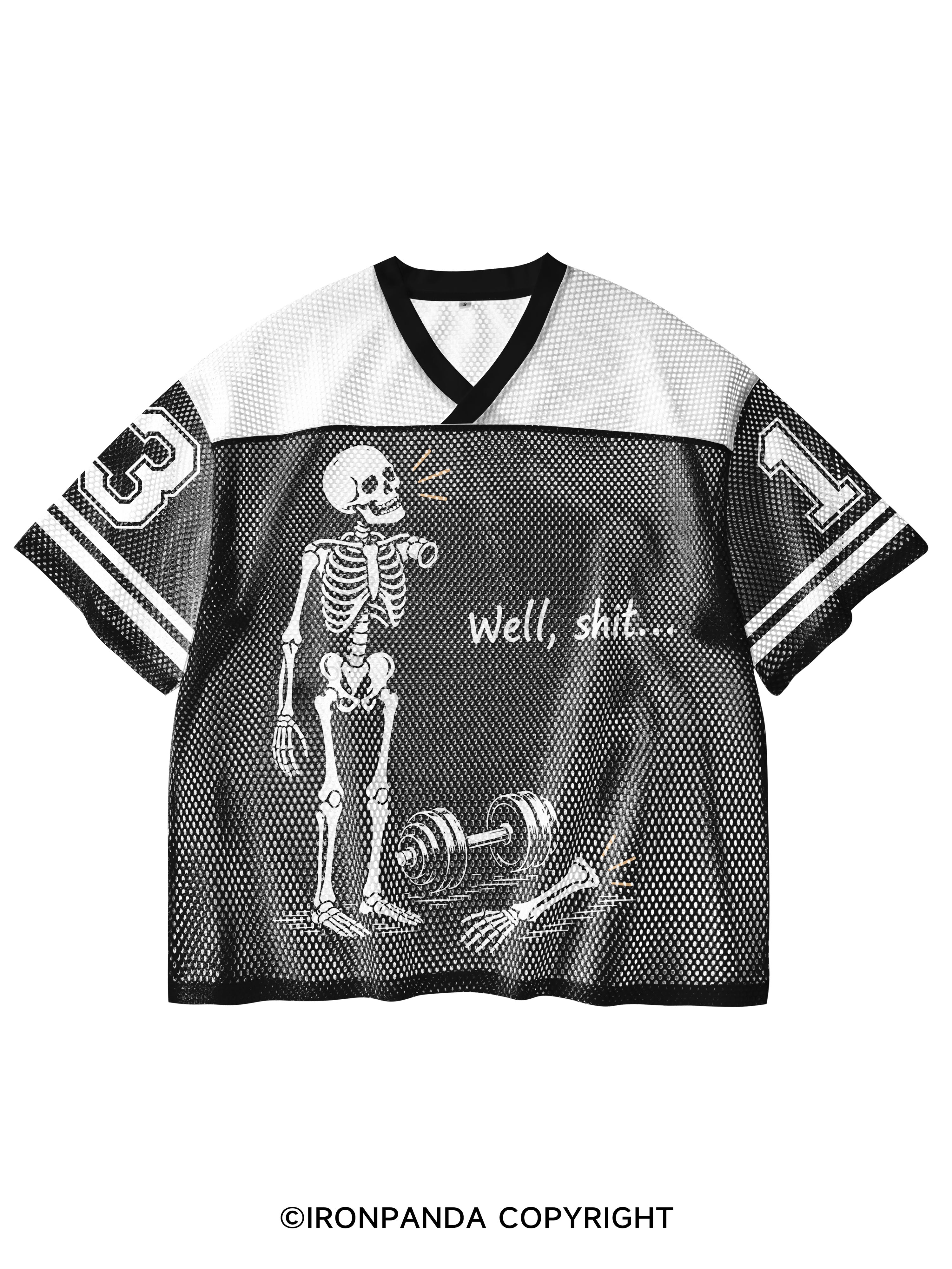 Well Shit Skeleton V-Neck Open Hole Mesh Top