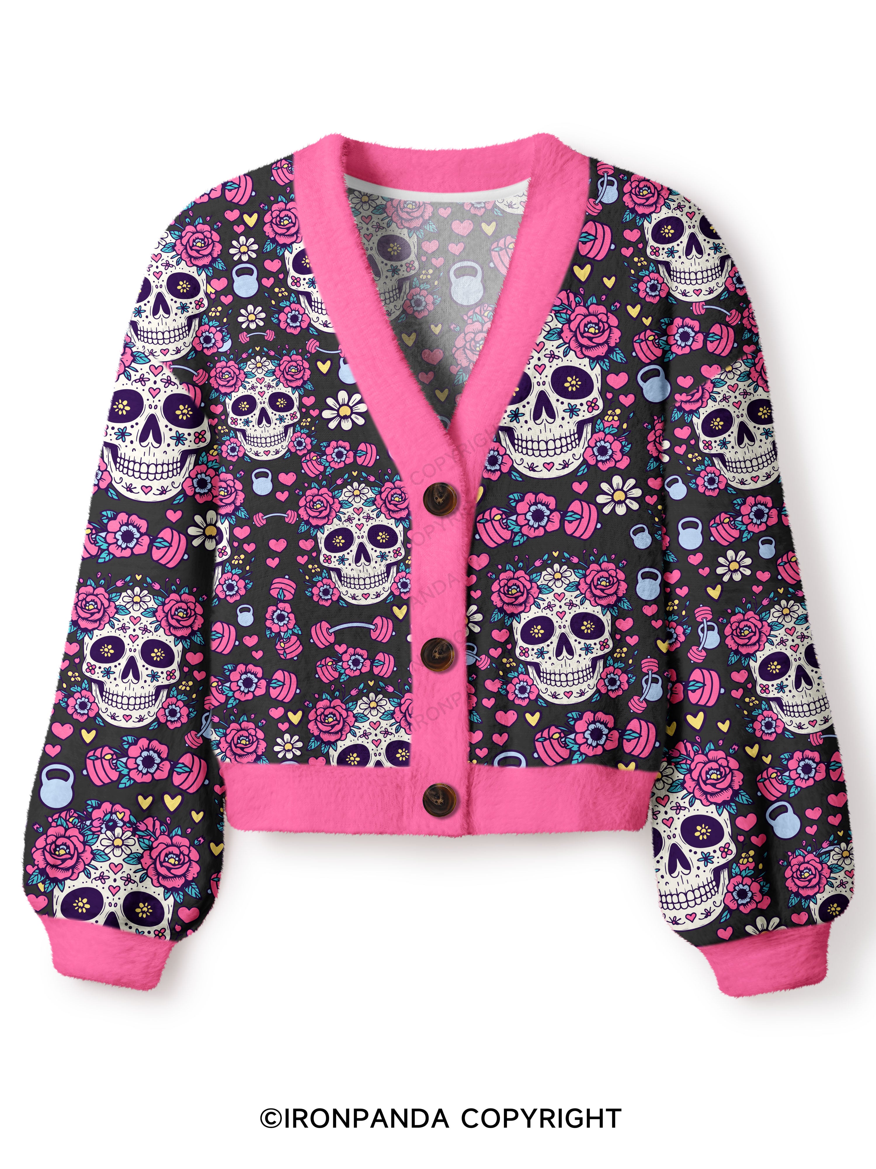 Floral Skull Fitness Workout Crop Ugly Cardigan Sweater