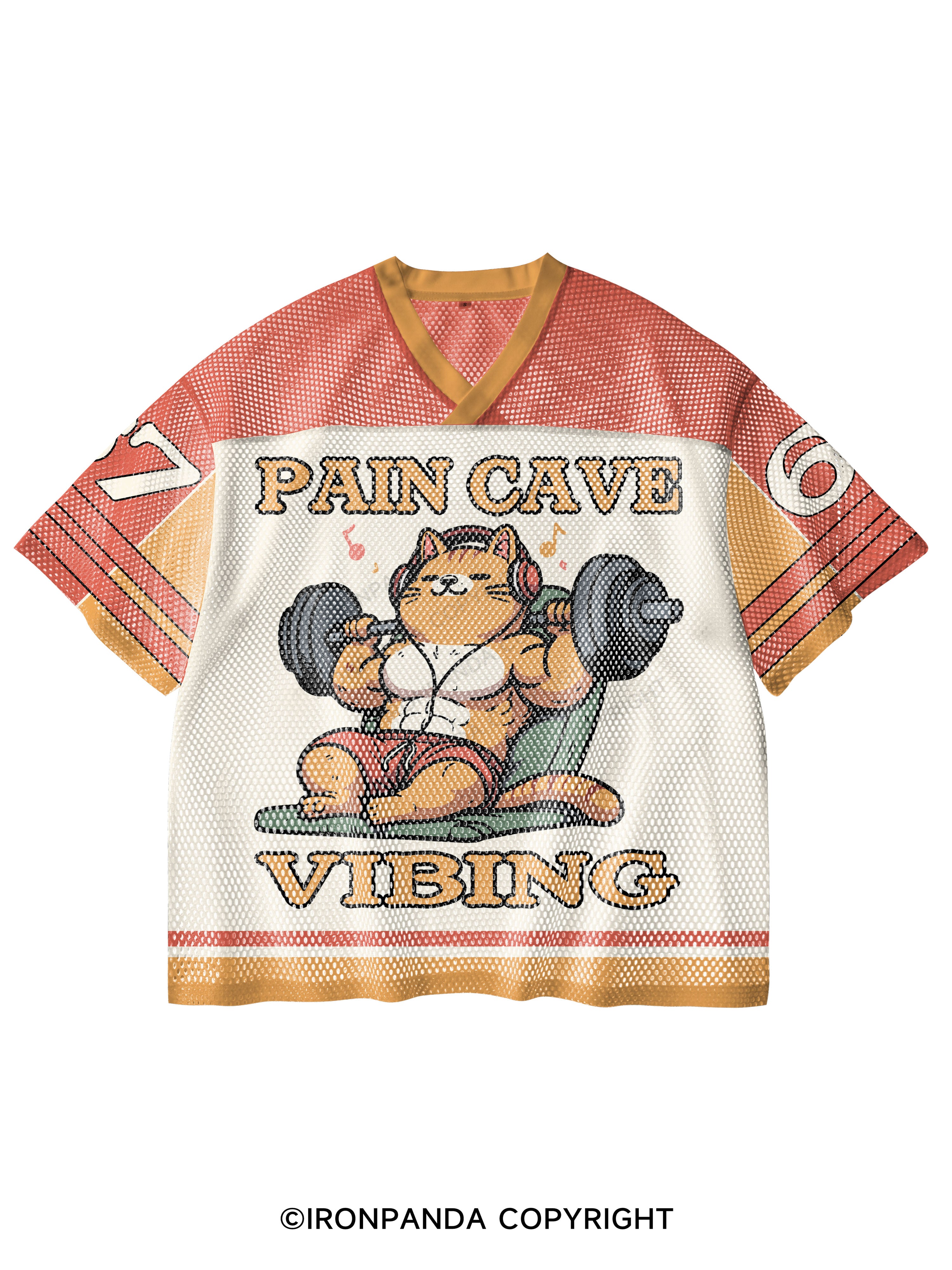 Pain cave vibing V-Neck Open Hole Mesh Top