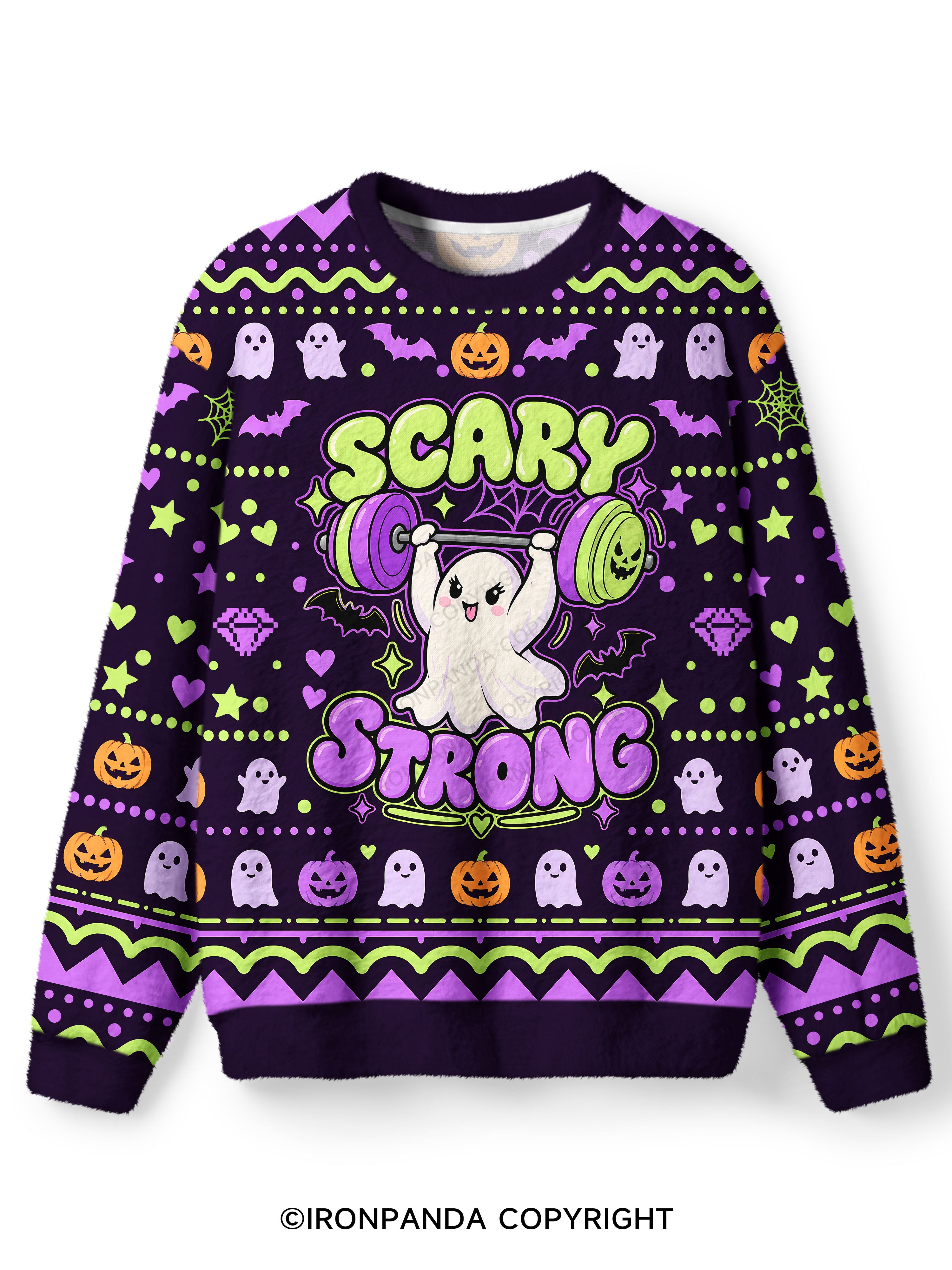 SCARY STRONG HALLOWEEN GHOST Ugly Fuzzy Fleece Sweater