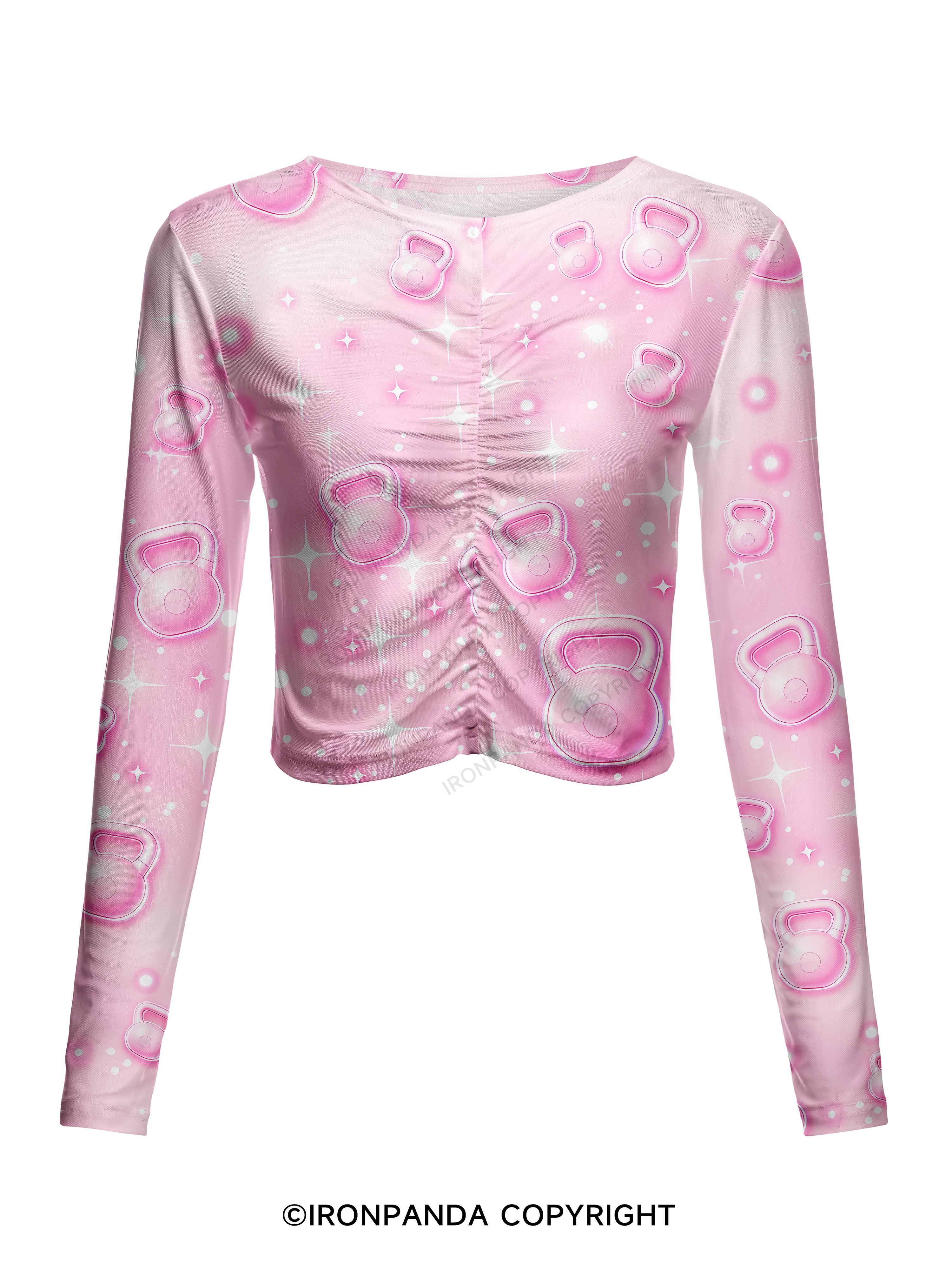 Pink Sparkle Kettlebell Workout Mesh Long Sleeve Top