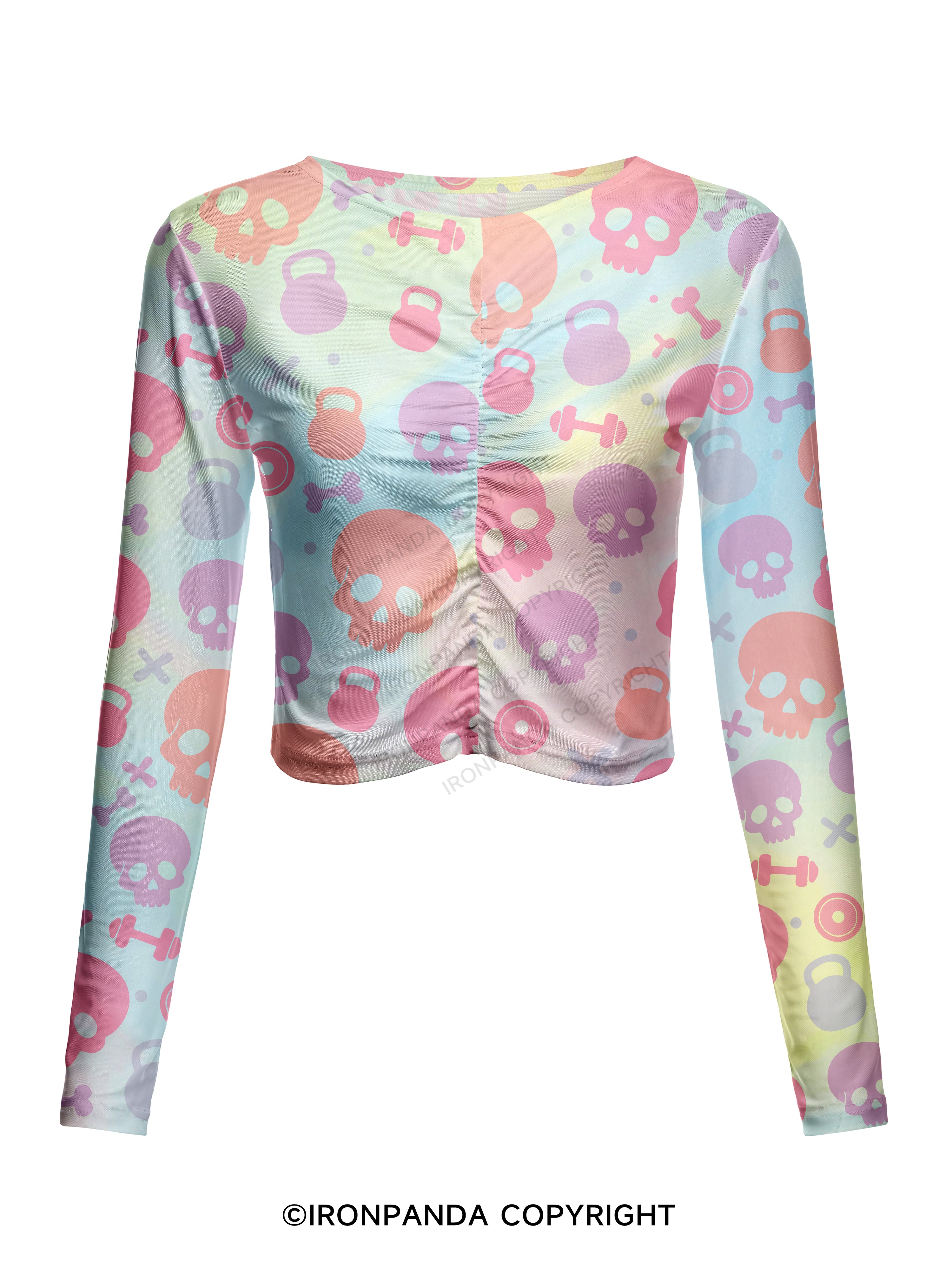 Pastel Skull Fitness Mesh Long Sleeve Top