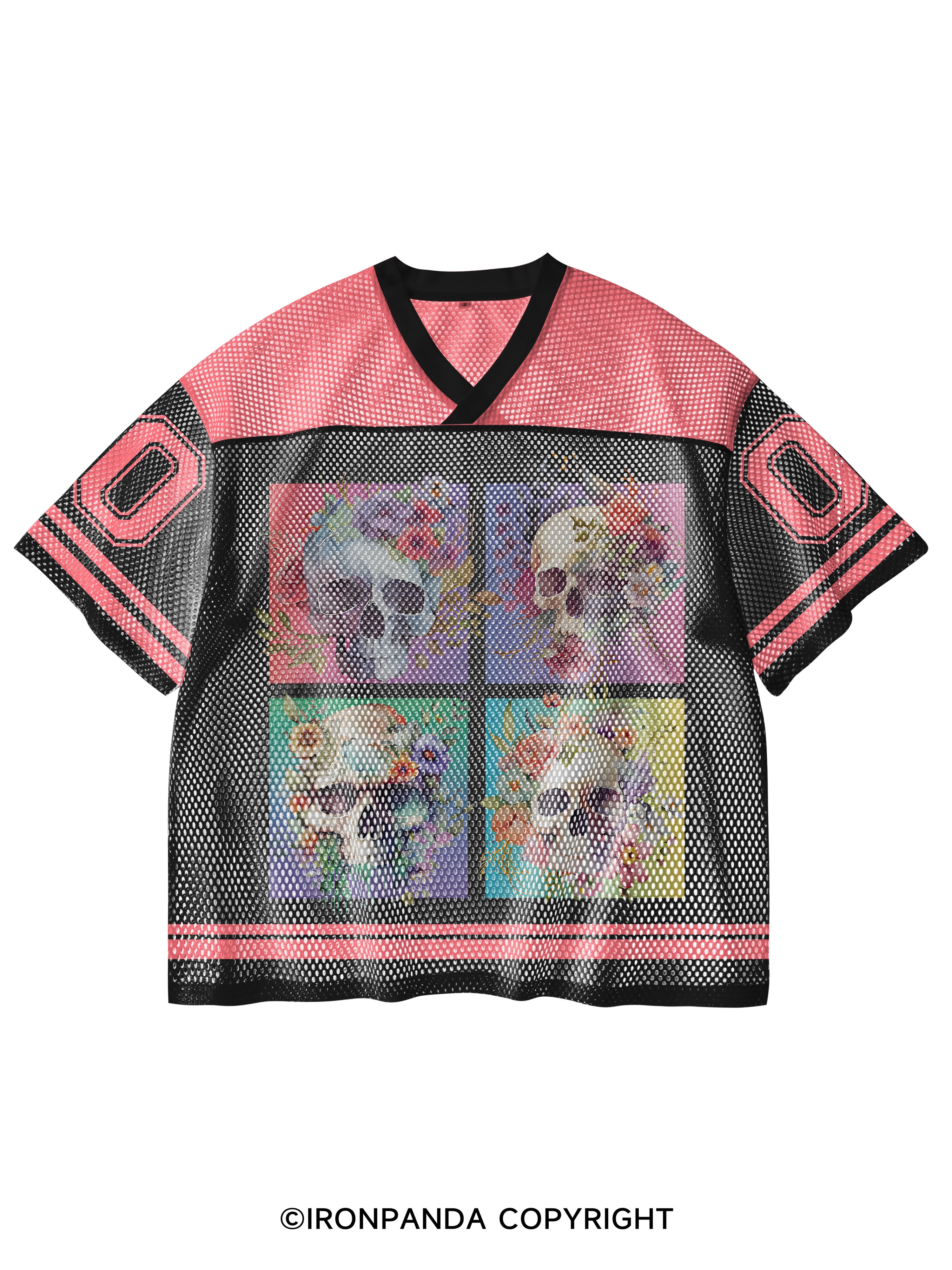 Skull Aesthetic V-Neck Open Hole Mesh Top