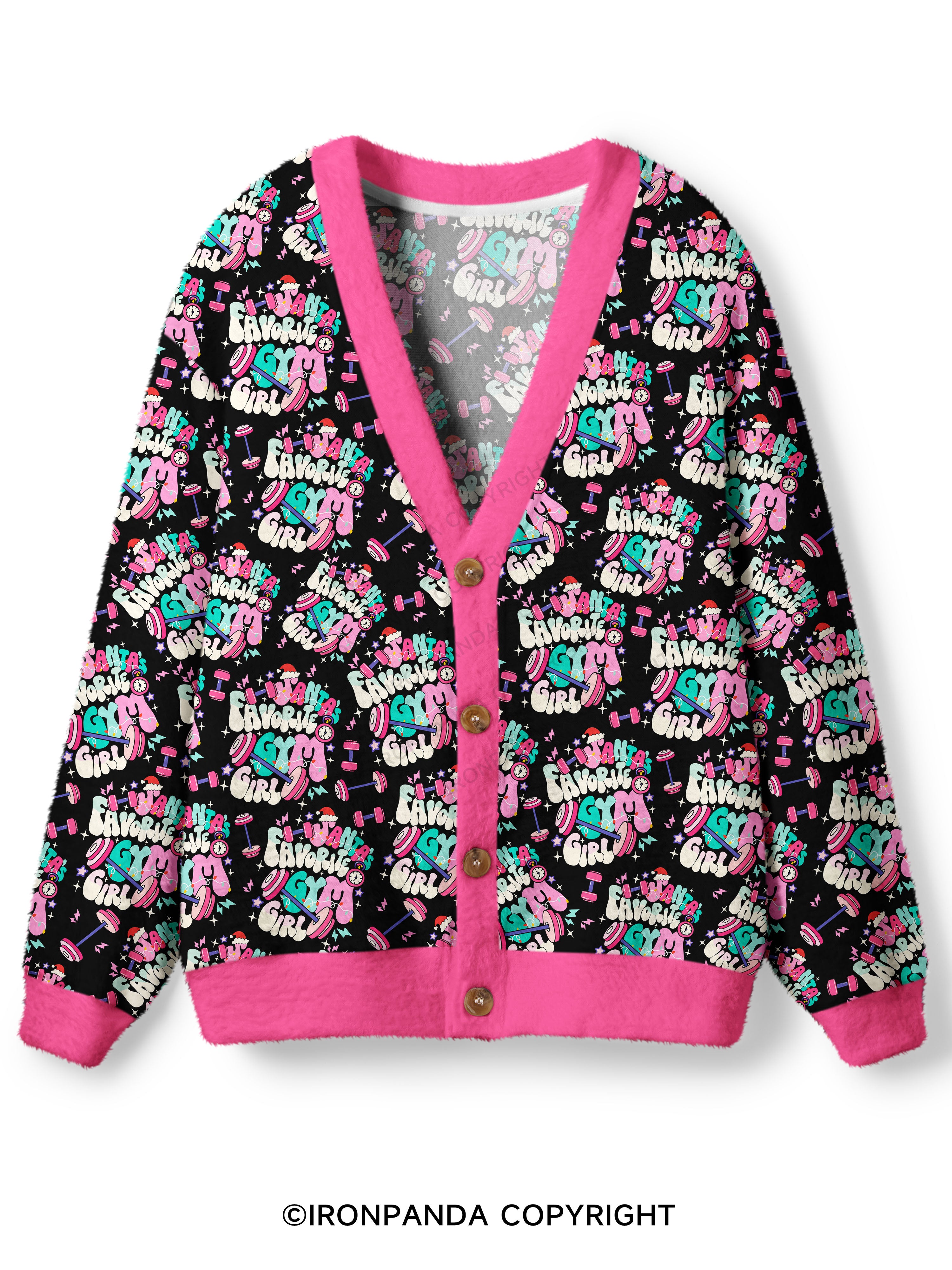 Santa Favorite Gym Girl Ugly Cardigan Sweater