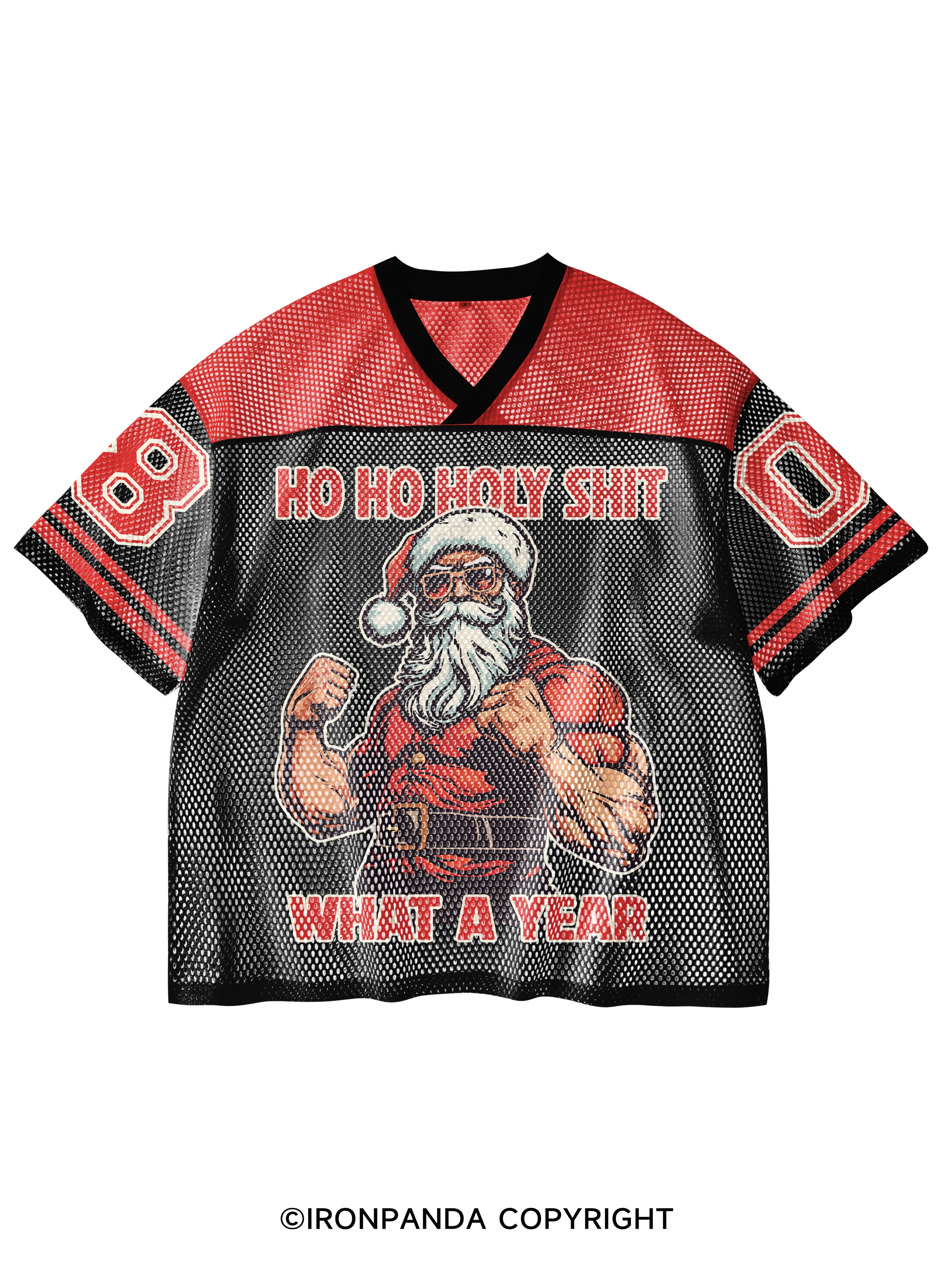 HO HO HOLY SHIT WHAT A YEAR V-Neck Open Hole Mesh Top