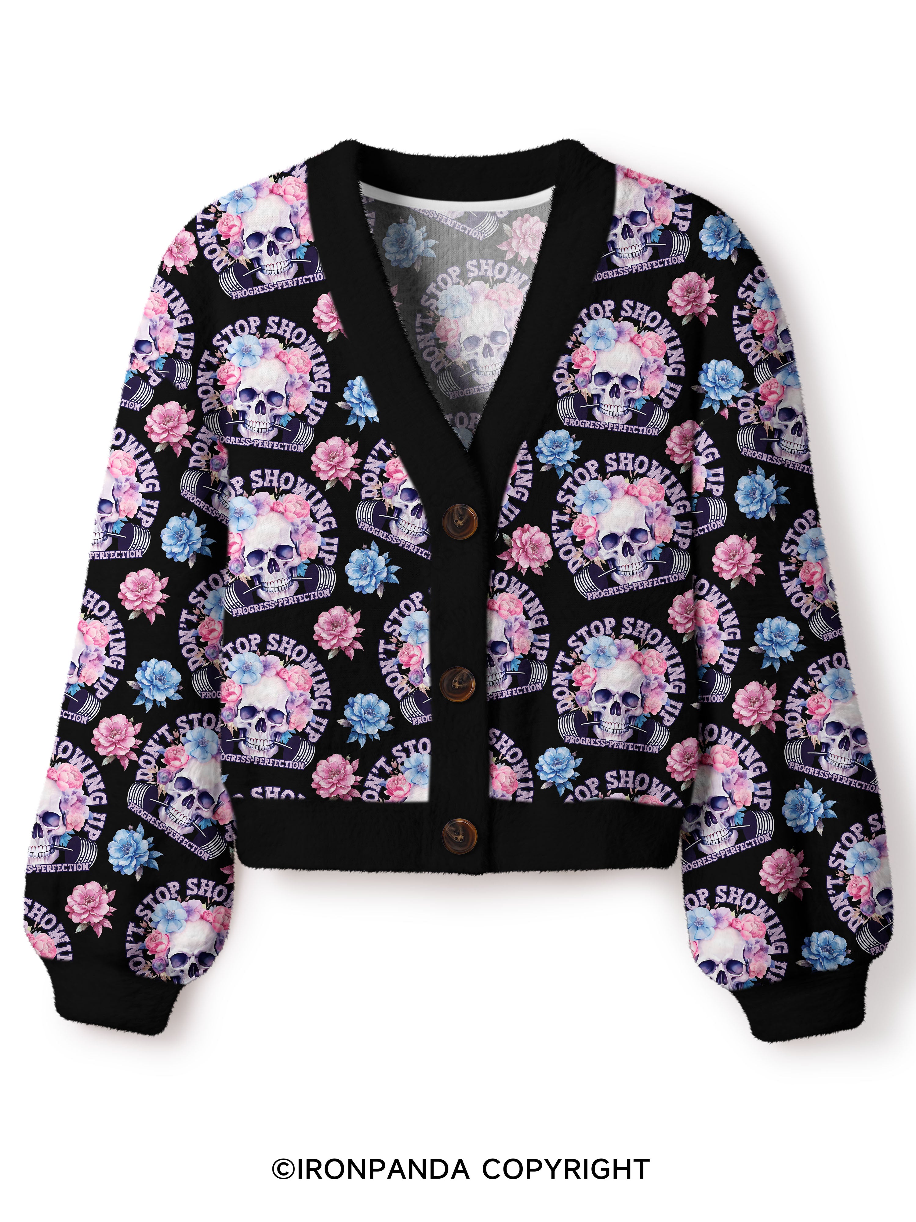 DON’T STOP SHOWING UP PROGRESS-PERFECTION Crop Ugly Cardigan Sweater