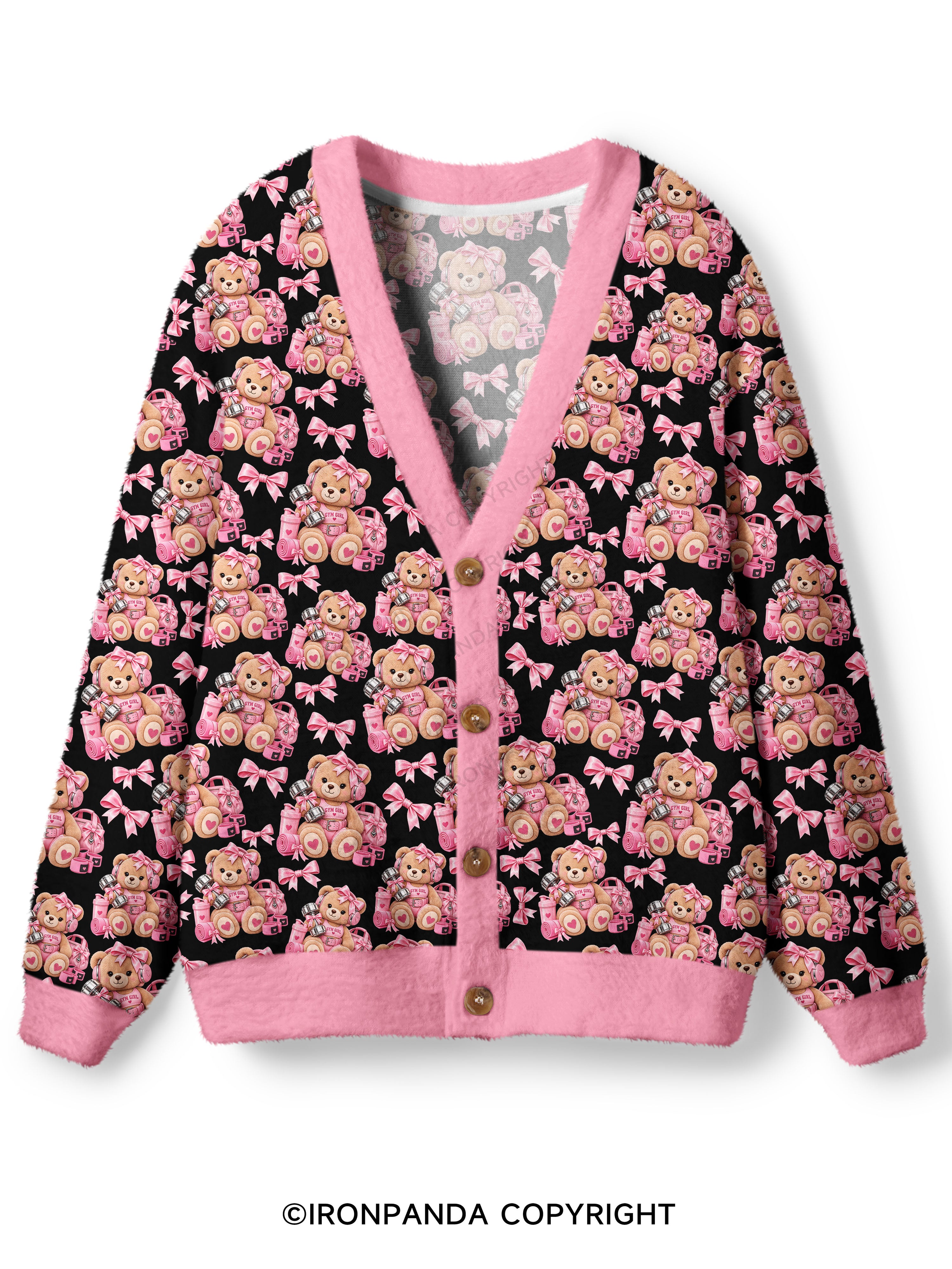 GYM GIRLIE TEDDY BEAR Ugly Cardigan Sweater