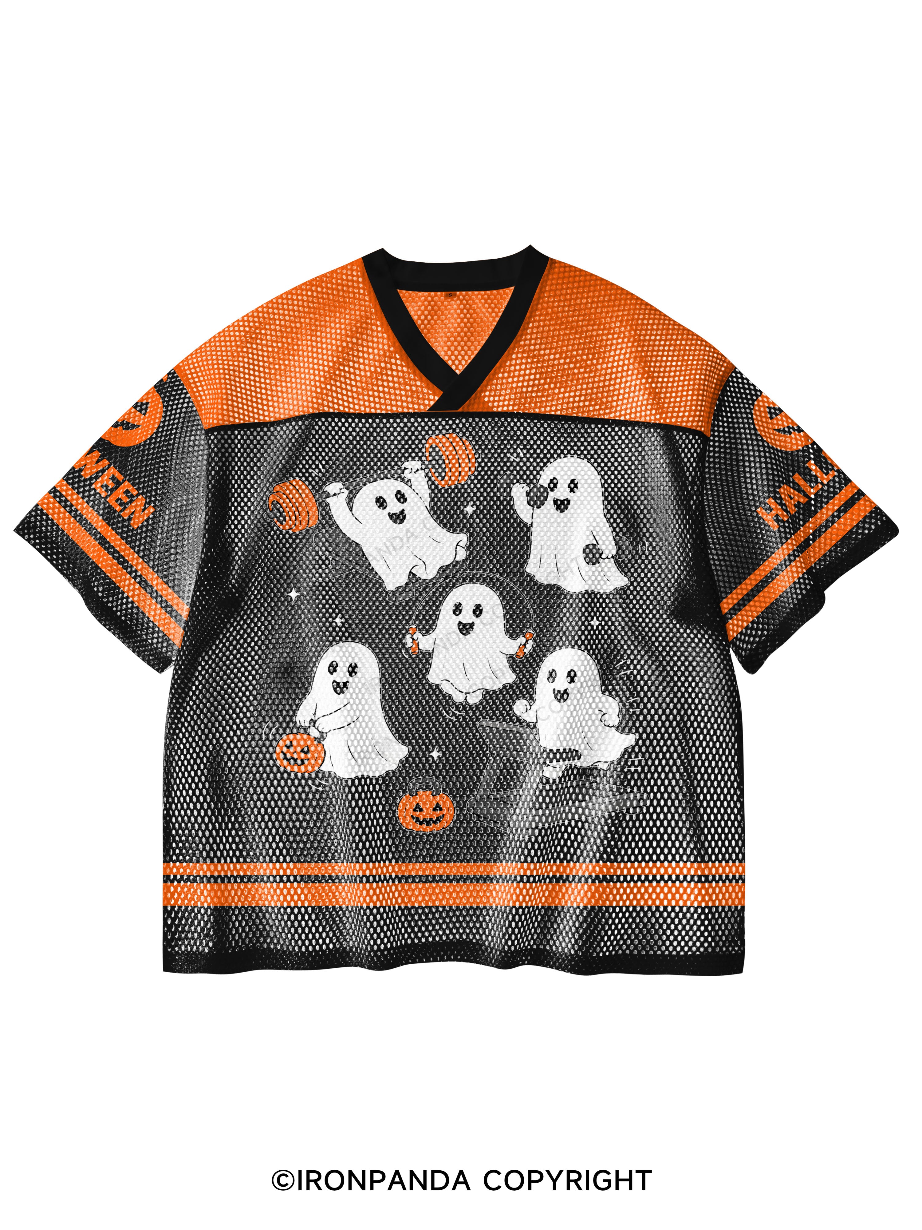 GHOST HALLOWEEN WORKOUT FITNESS V-Neck Open Hole Mesh Top