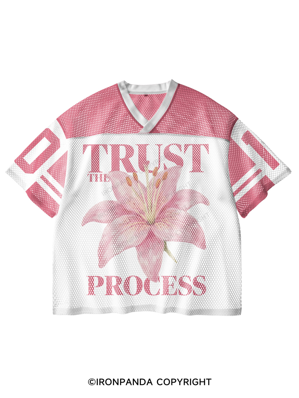 TRUST THE PROCESS V-Neck Open Hole Mesh Top