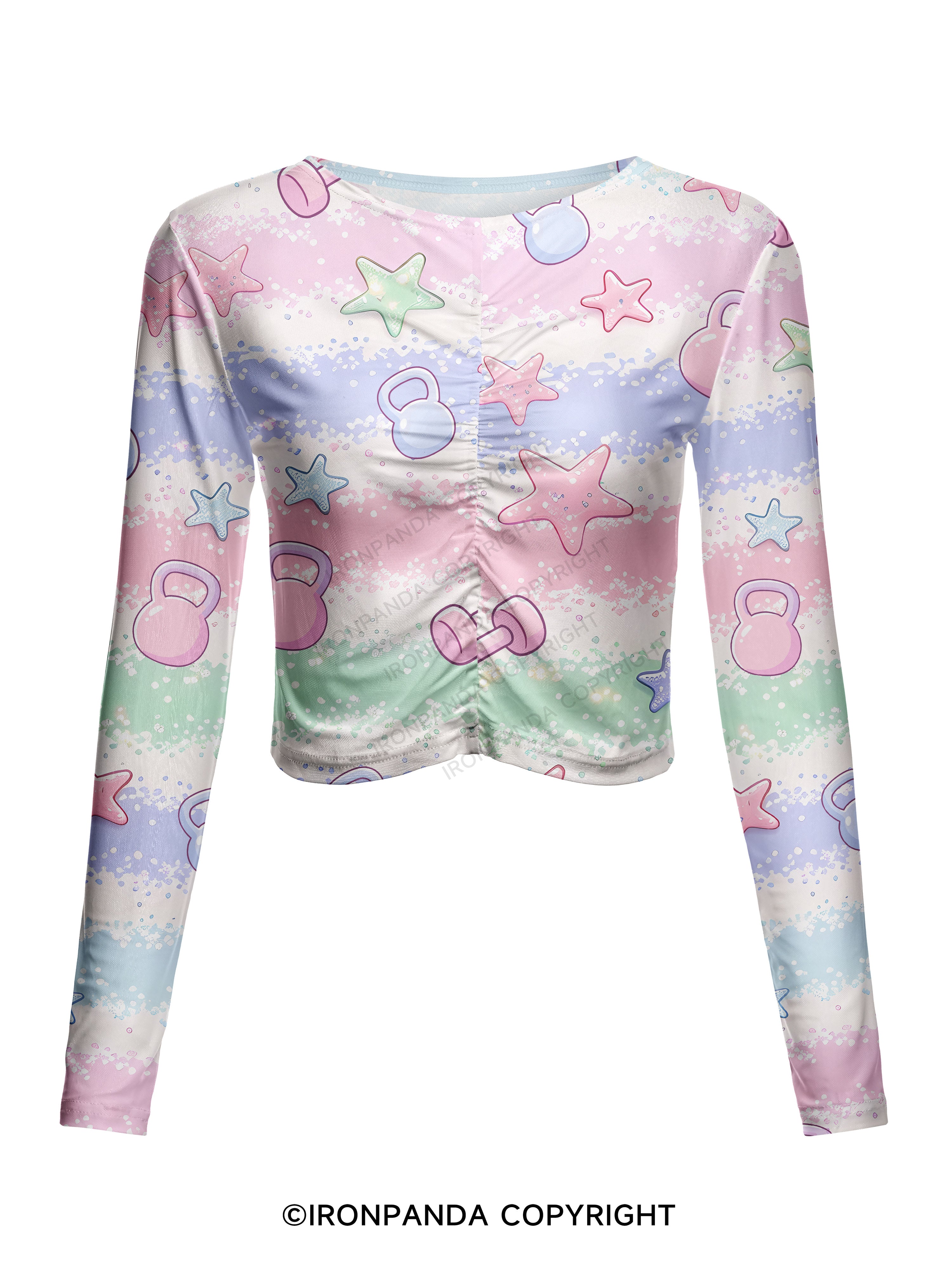 Pastel Rainbow Dumbbell Mesh Long Sleeve Top