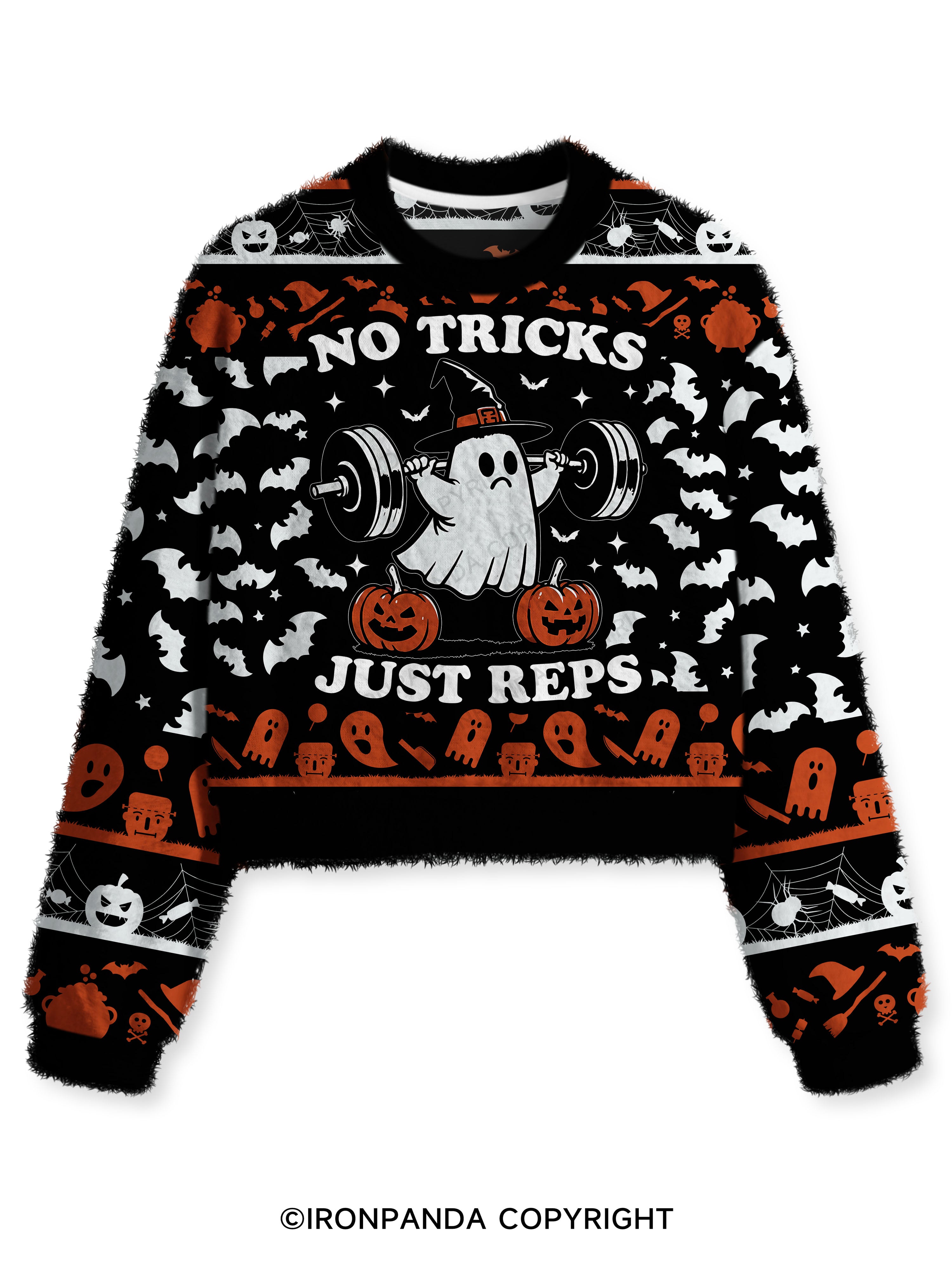 NO TRICKS JUST REPS Fuzzy Fleece Crop Sweater