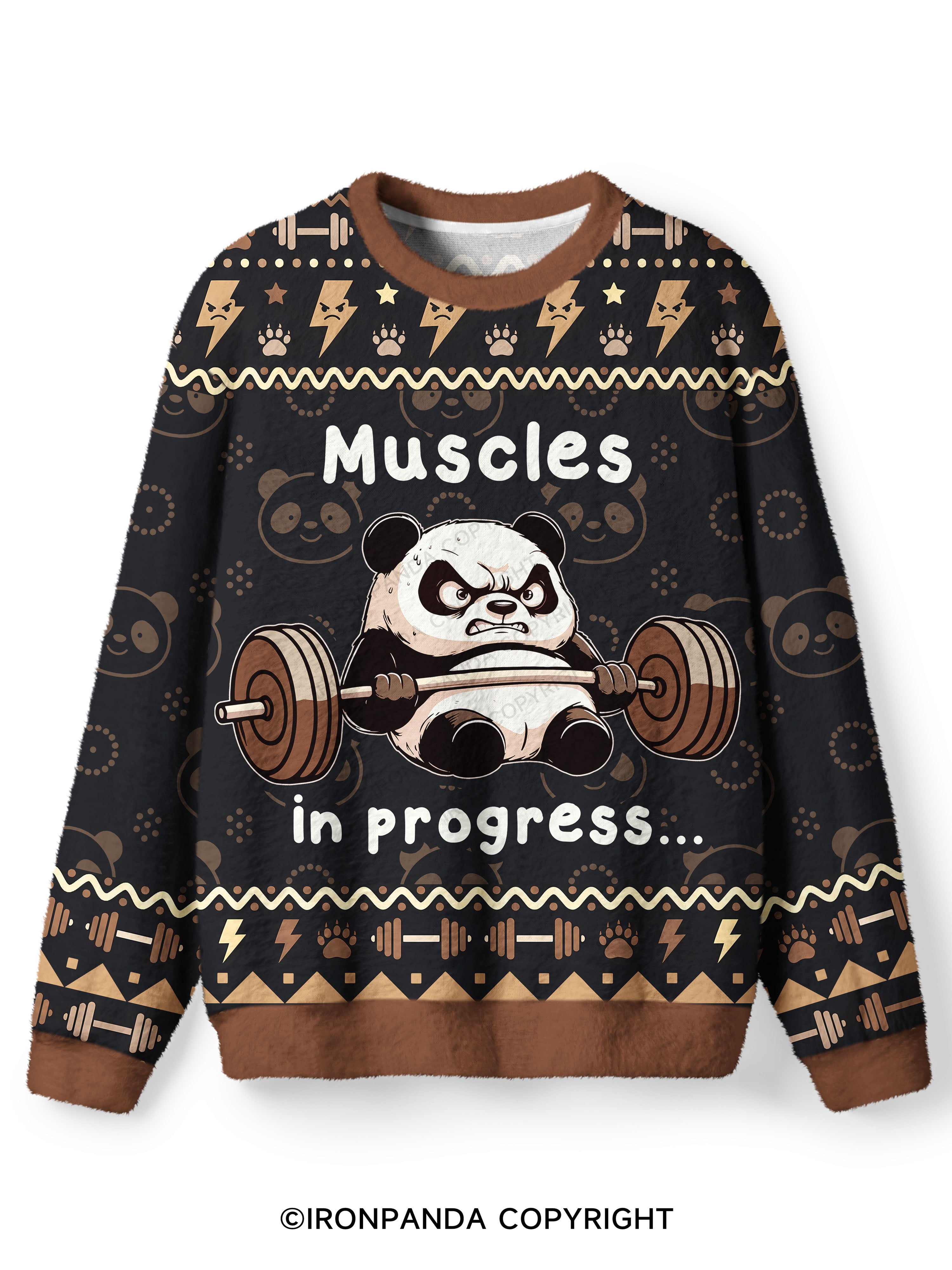 muscles in progress panda Ugly Fuzzy Fleece Sweater