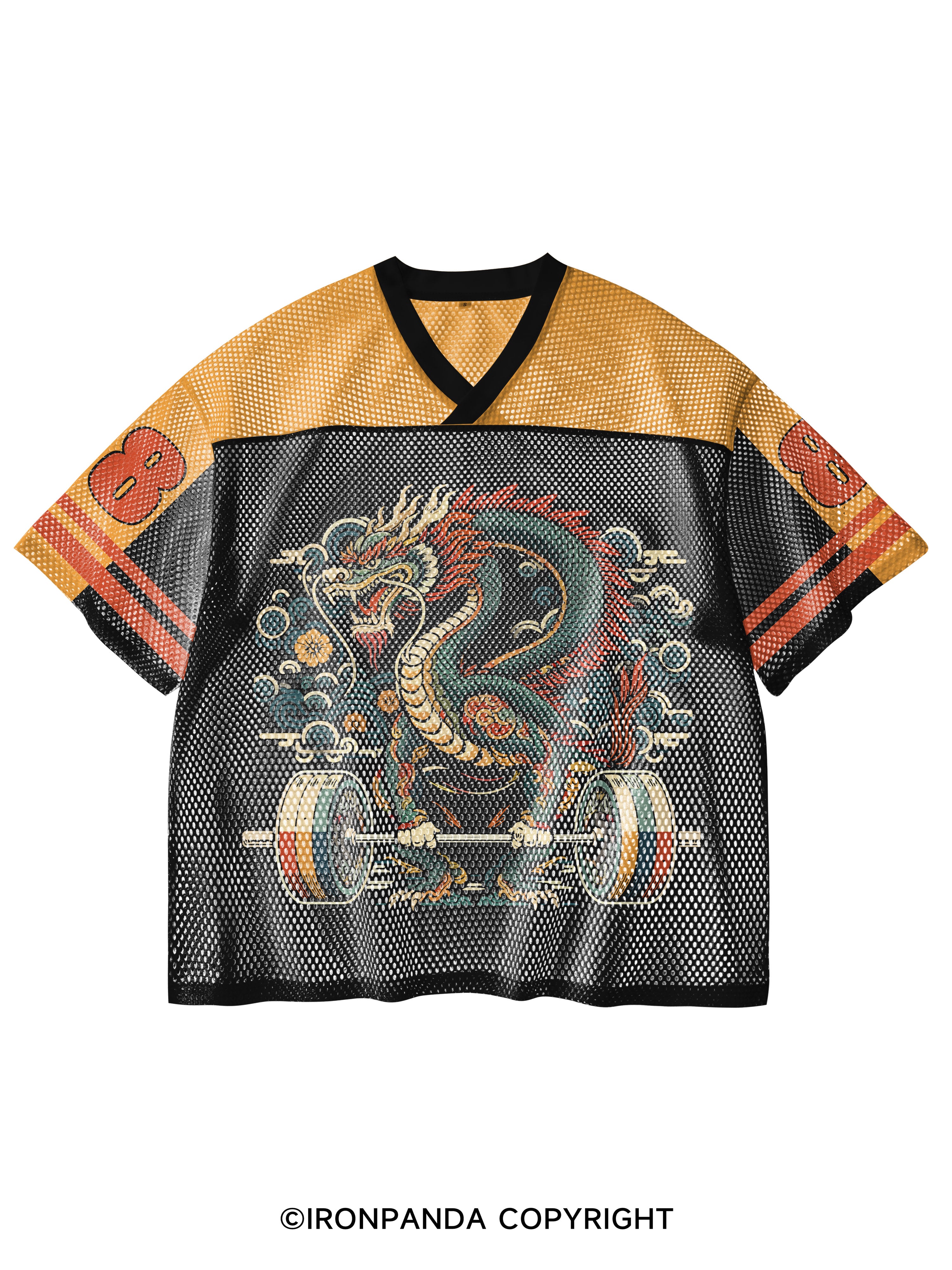Chinese dragon V-Neck Open Hole Mesh Top