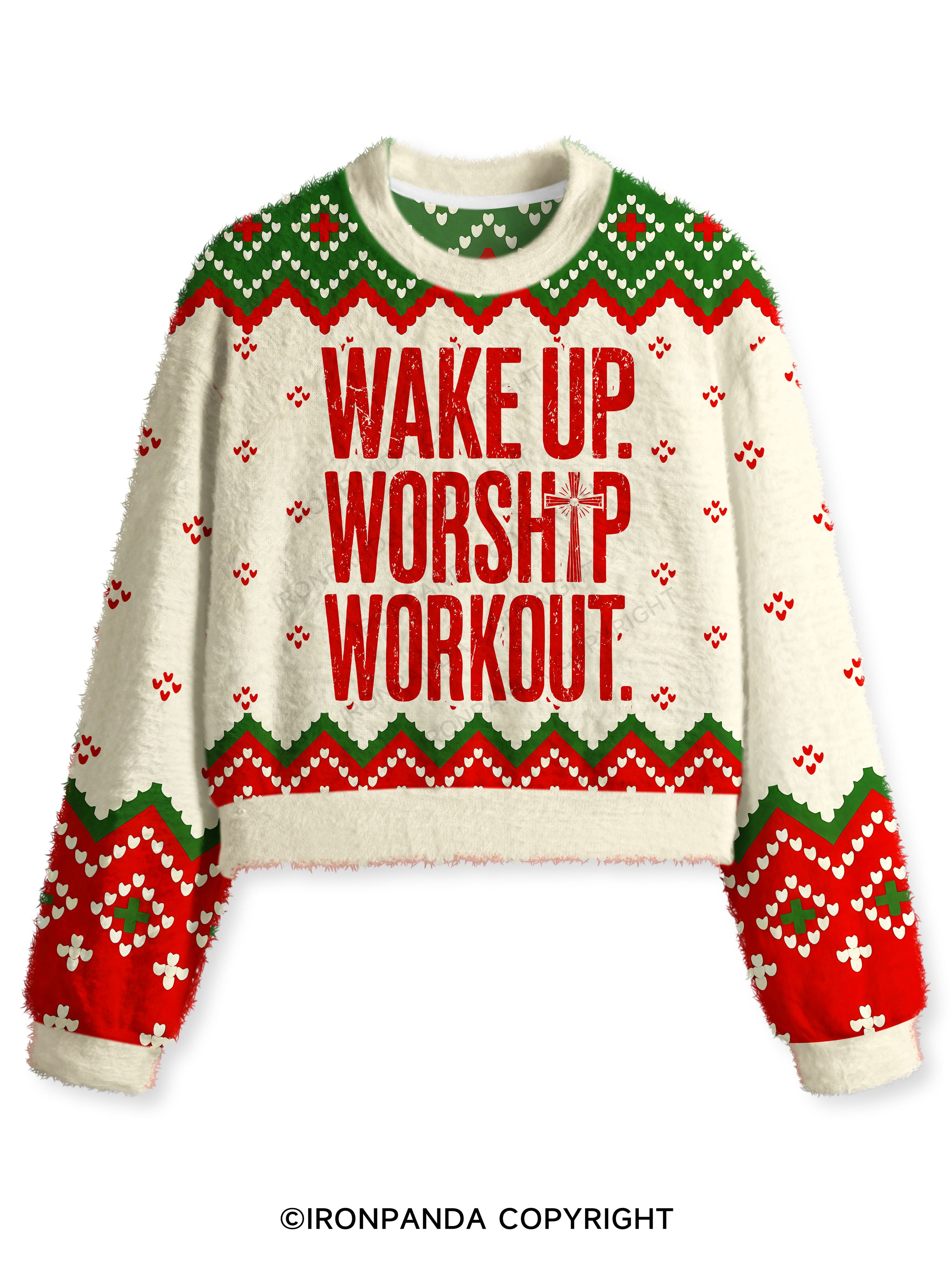 WAKE UP WORSHIP WORKOUT Fuzzy Fleece Crop Sweater