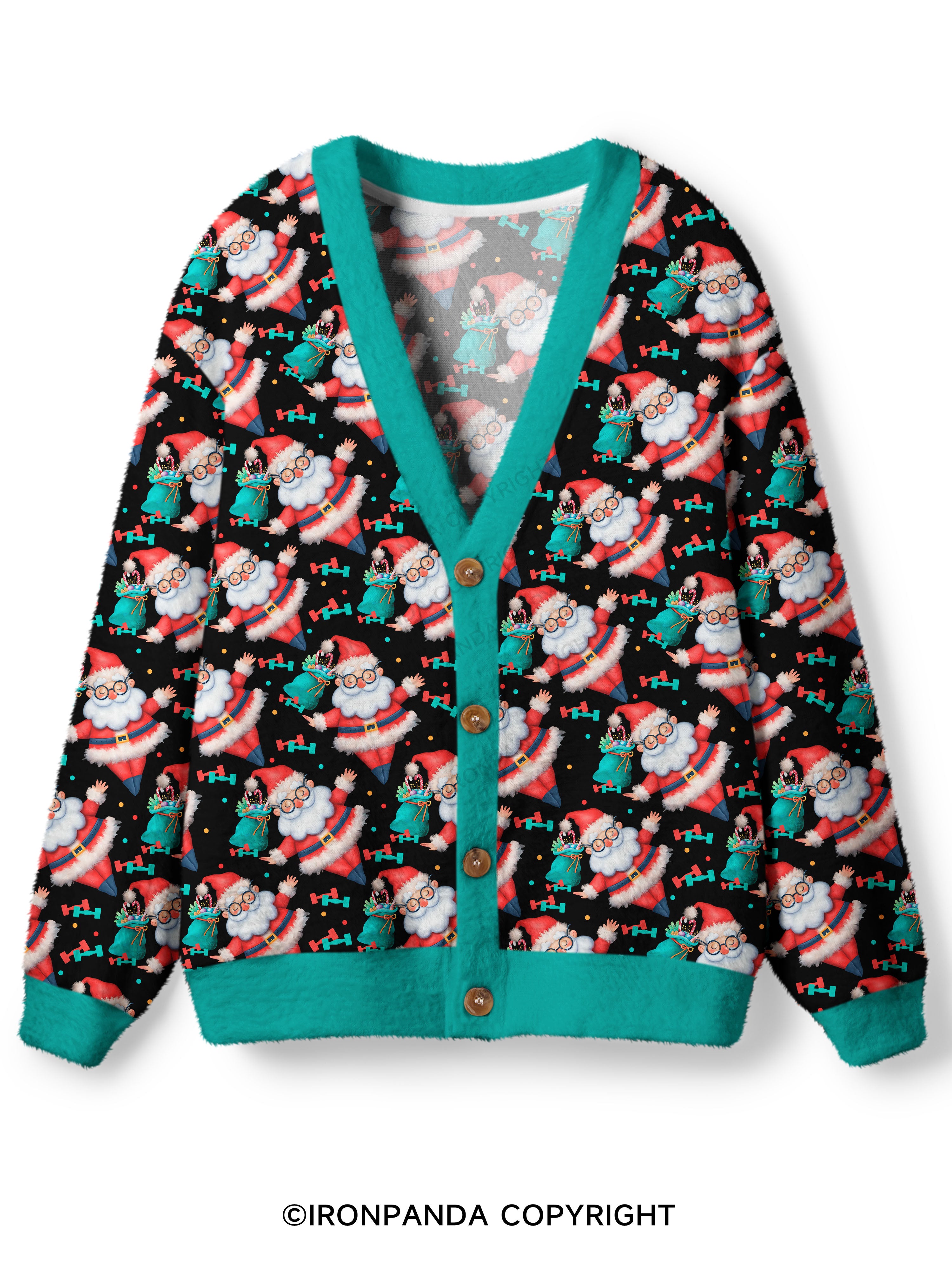 Funny Christmas Santa Knows When You Workout Ugly Cardigan Sweater