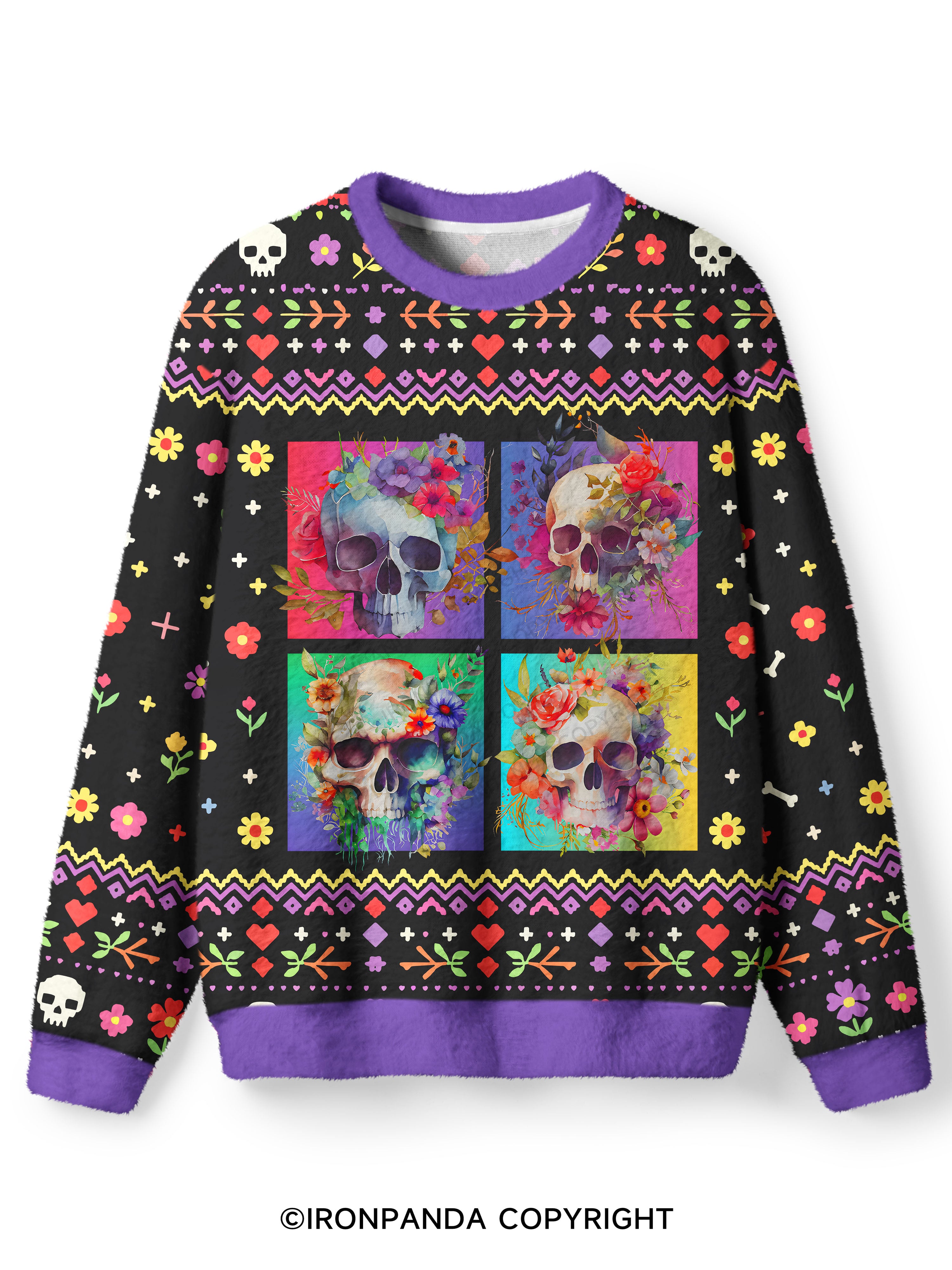 Skull Aesthetic Ugly Fuzzy Fleece Sweater