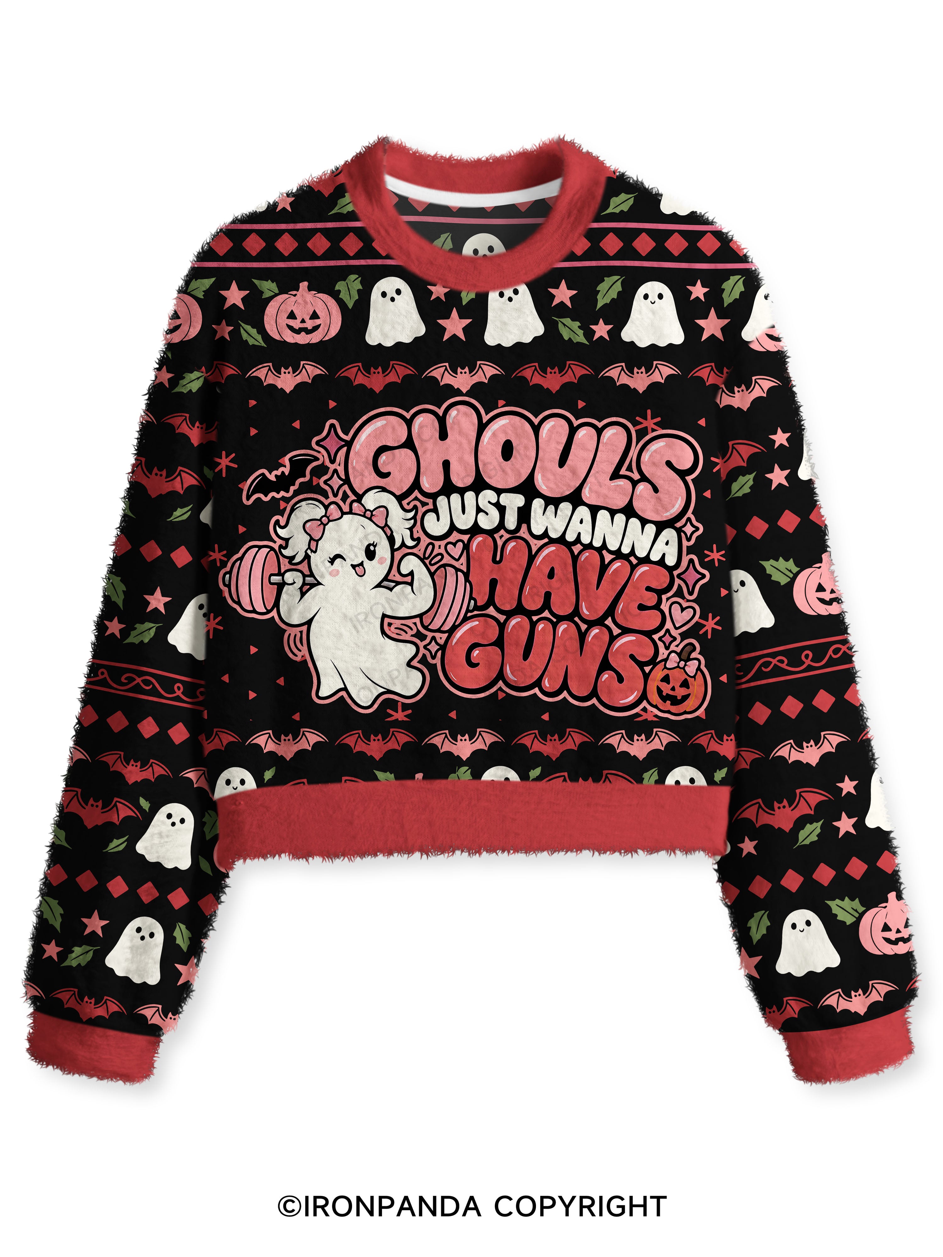 GHOULS JUST WANNA HAVE GUNS Fuzzy Fleece Crop Sweater