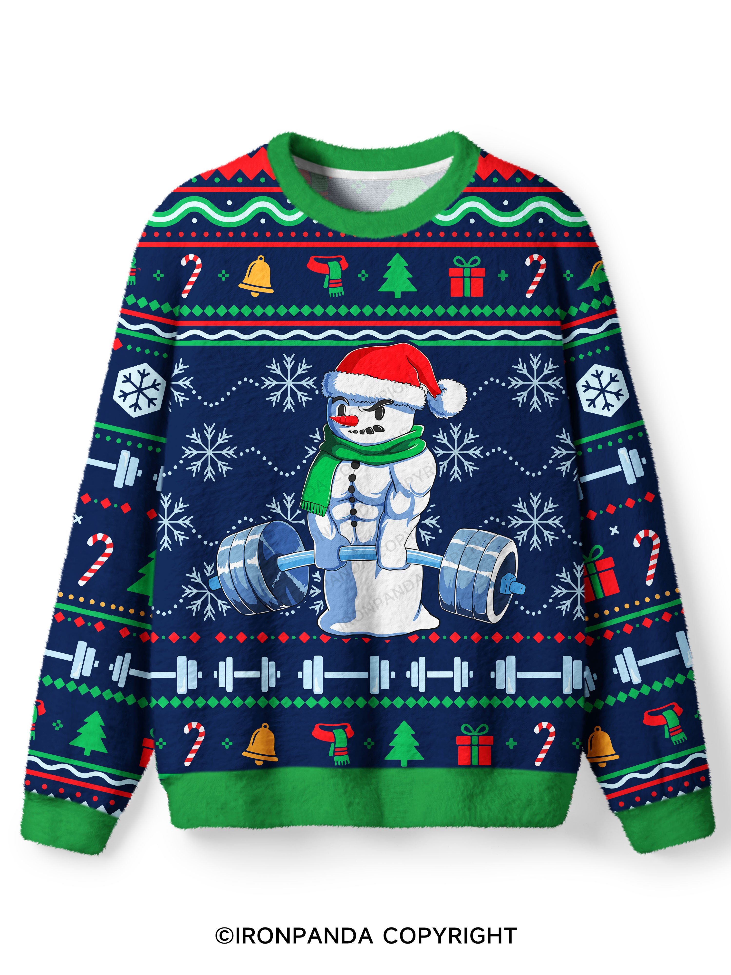 weightlifting snowman Ugly Fuzzy Fleece Sweater