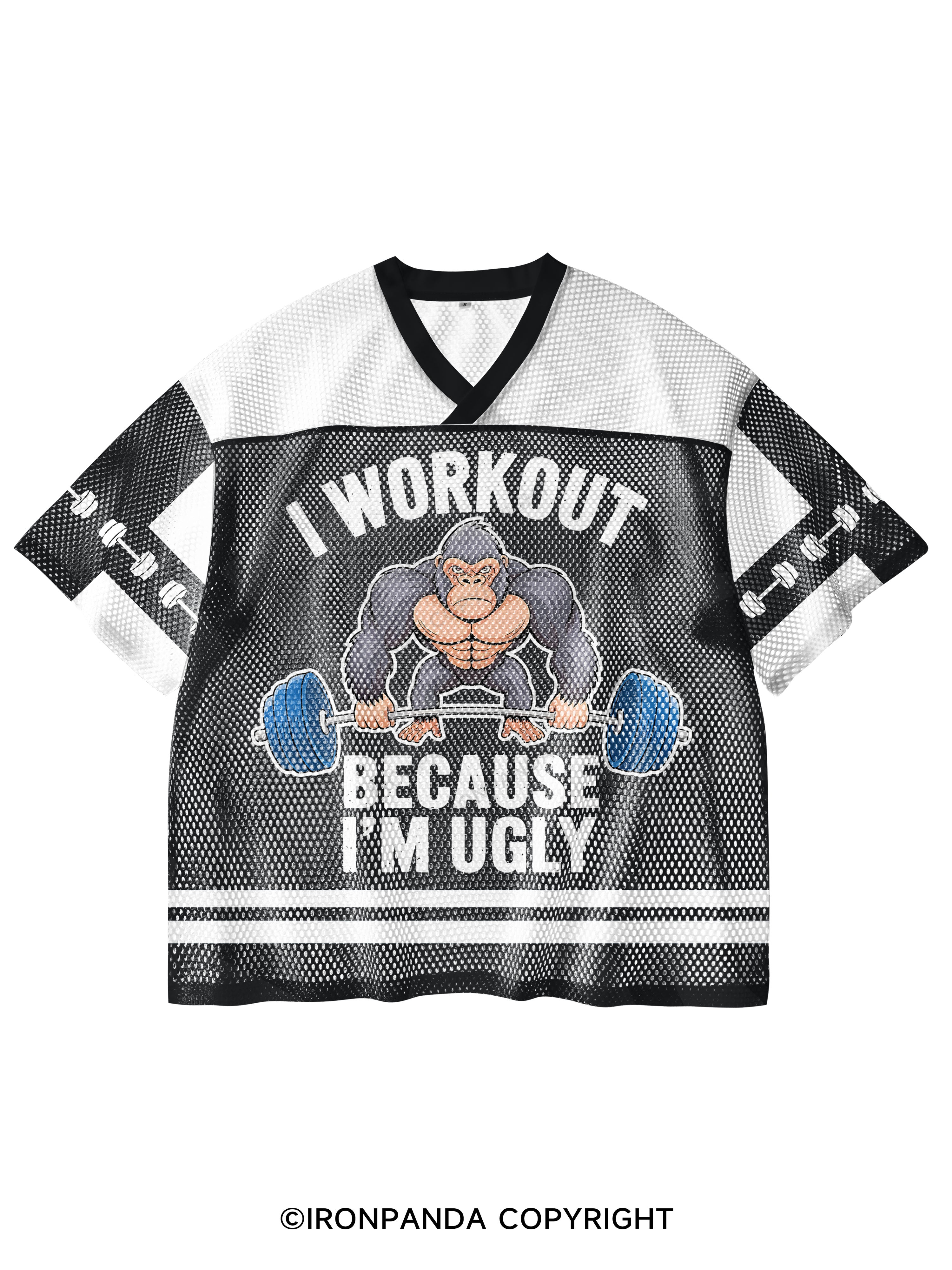 I workout because I'm ugly V-Neck Open Hole Mesh Top