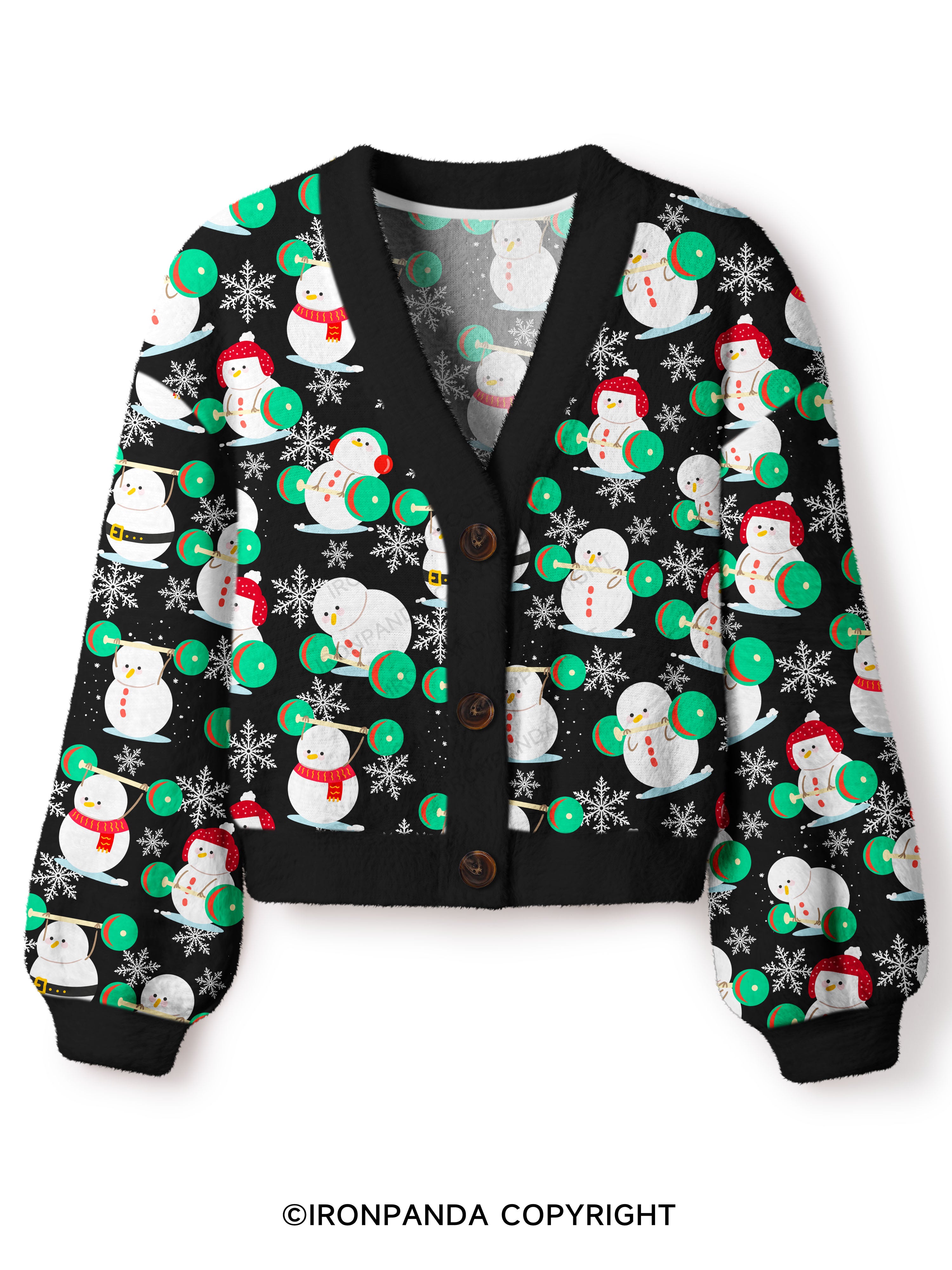 Snowman team weightlifting Crop Ugly Cardigan Sweater