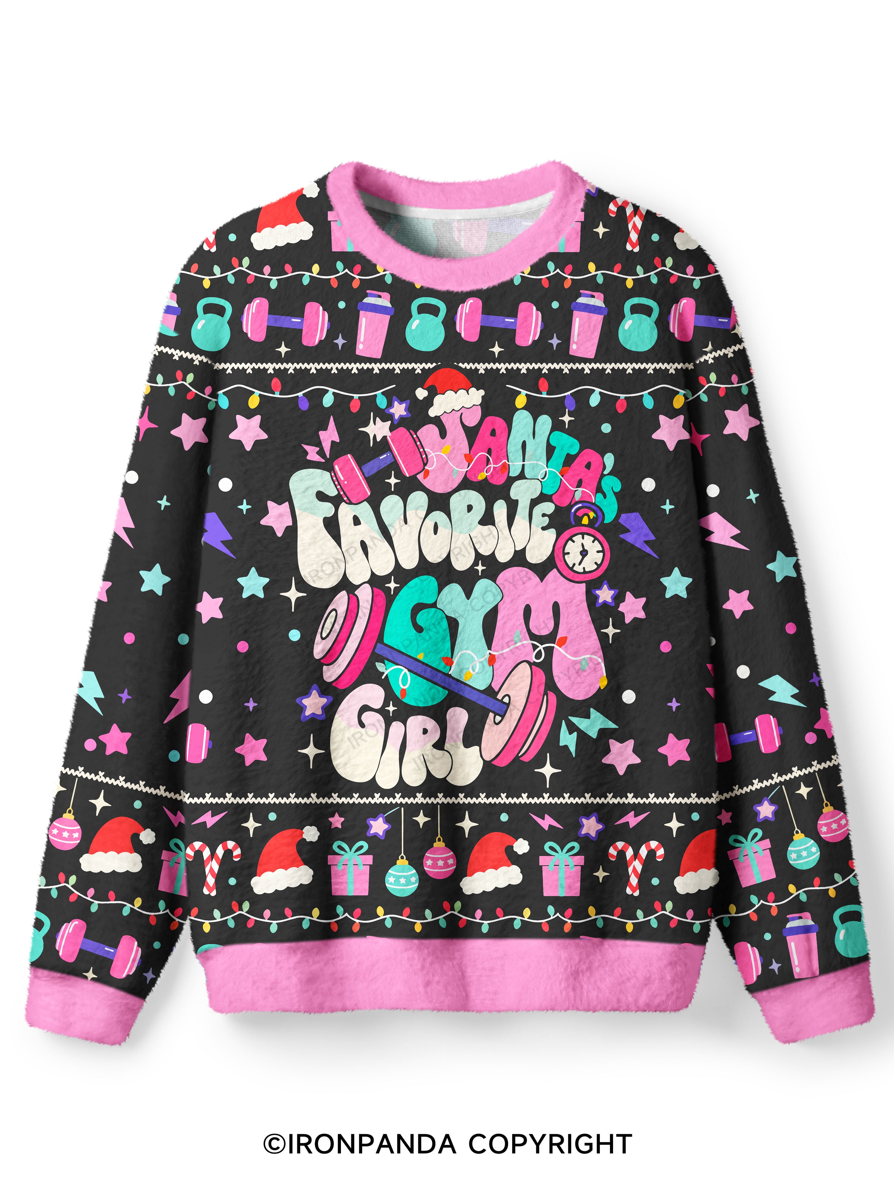 Santa Favorite Gym Girl Ugly Fuzzy Fleece Sweater