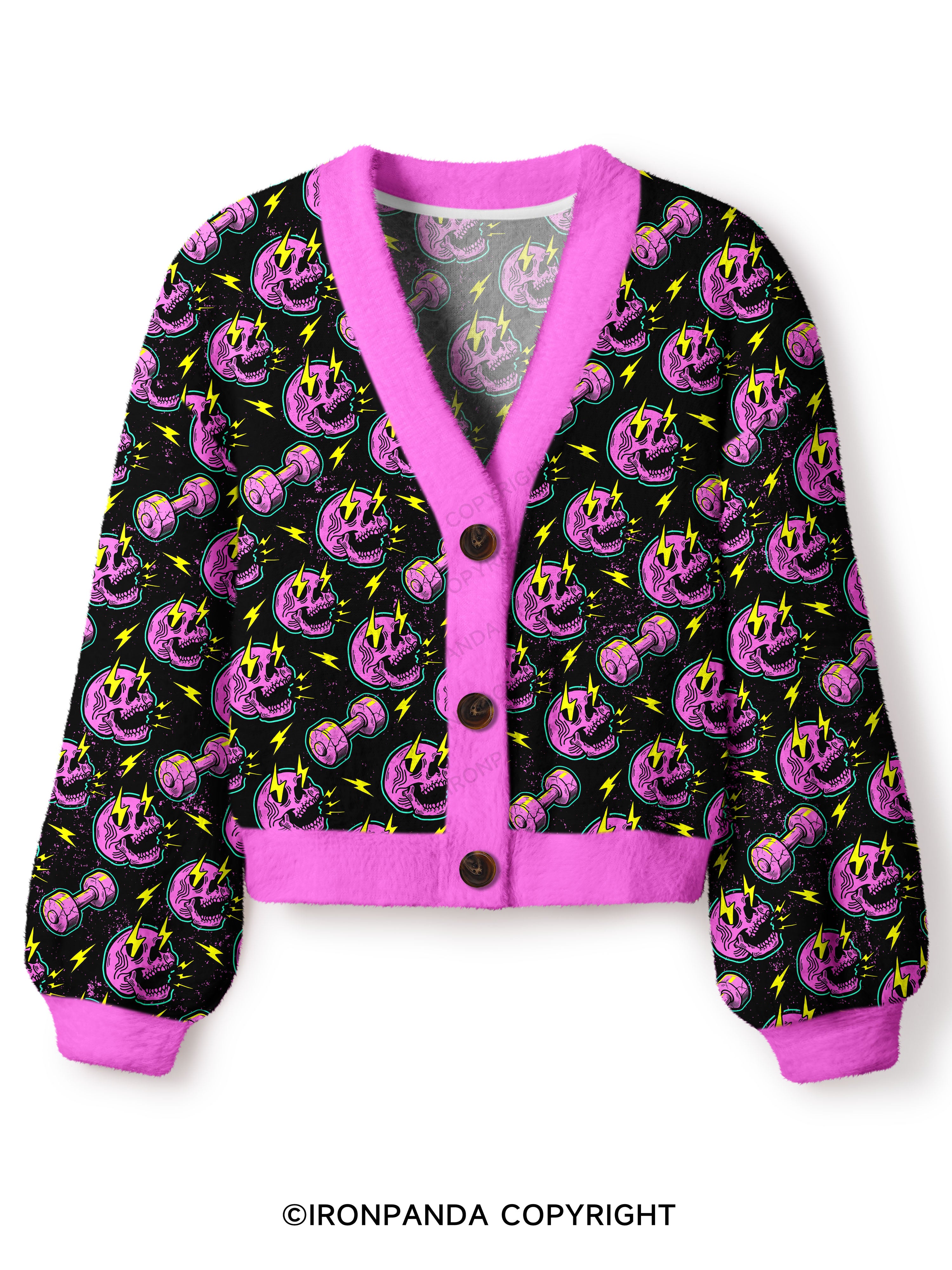 LIGHTNING SKELETON Crop Ugly Cardigan Sweater