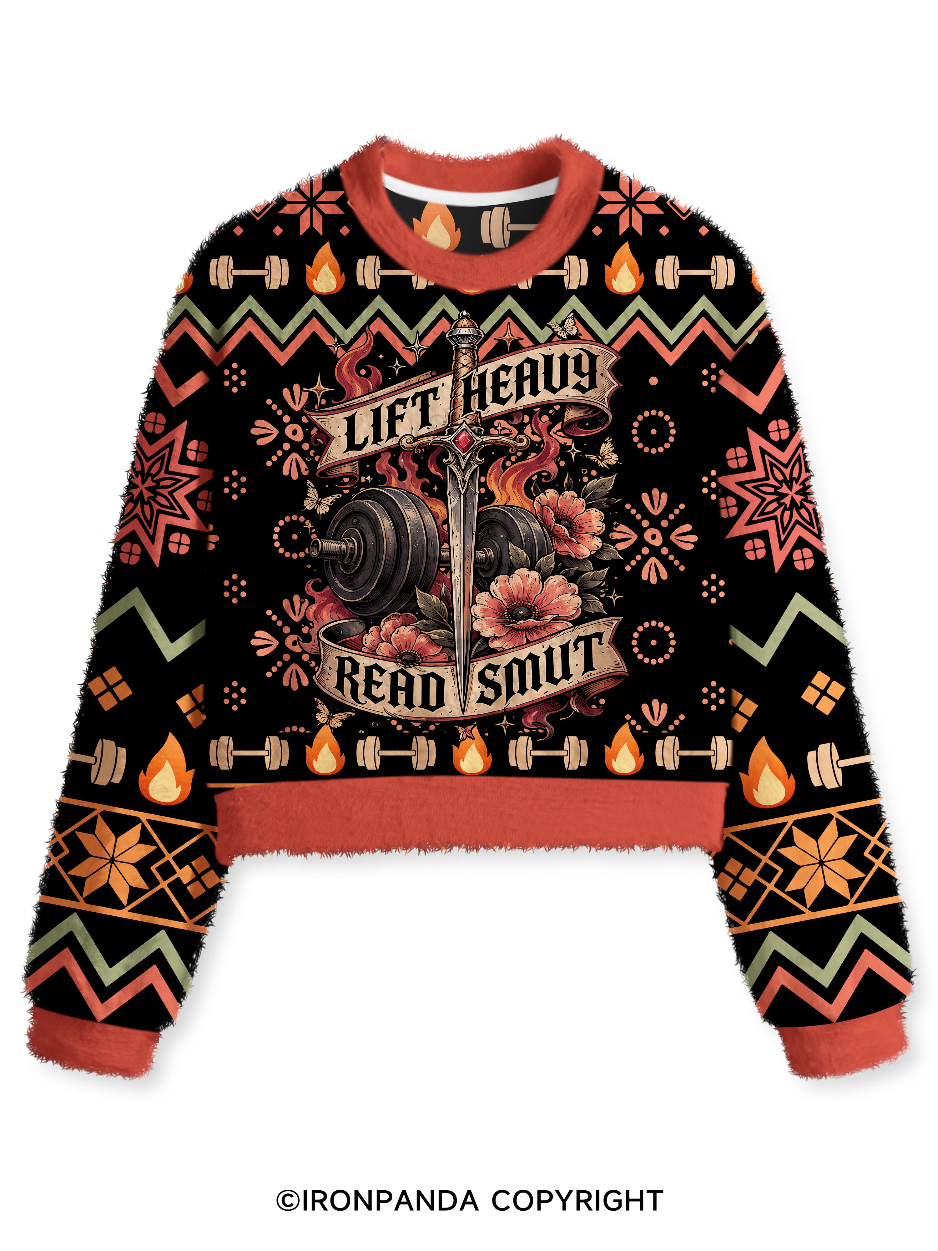 Lift Heavy Read Smut Fuzzy Fleece Crop Sweater