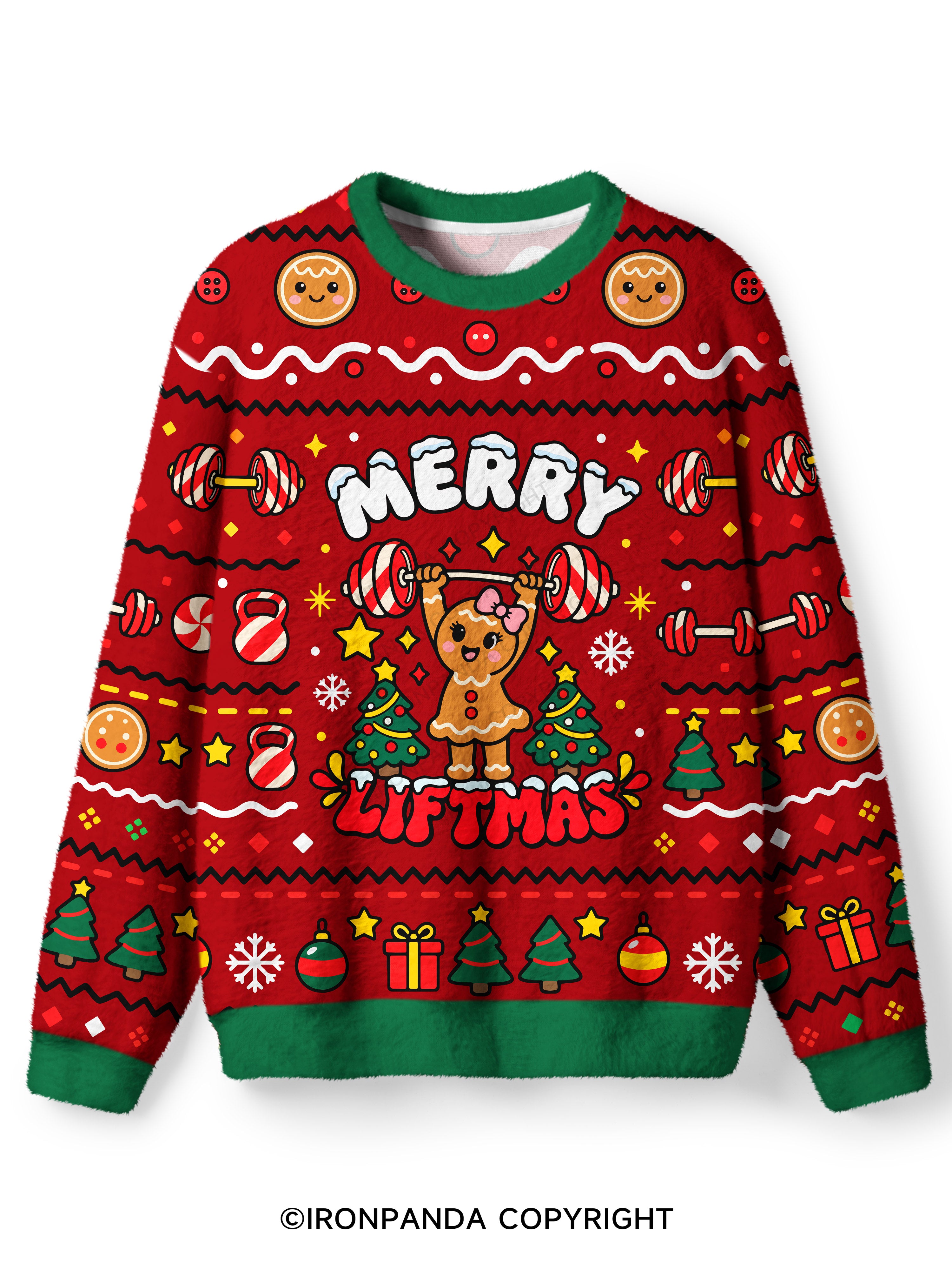 Merry Liftmas gingerbread  Ugly Fuzzy Fleece Sweater