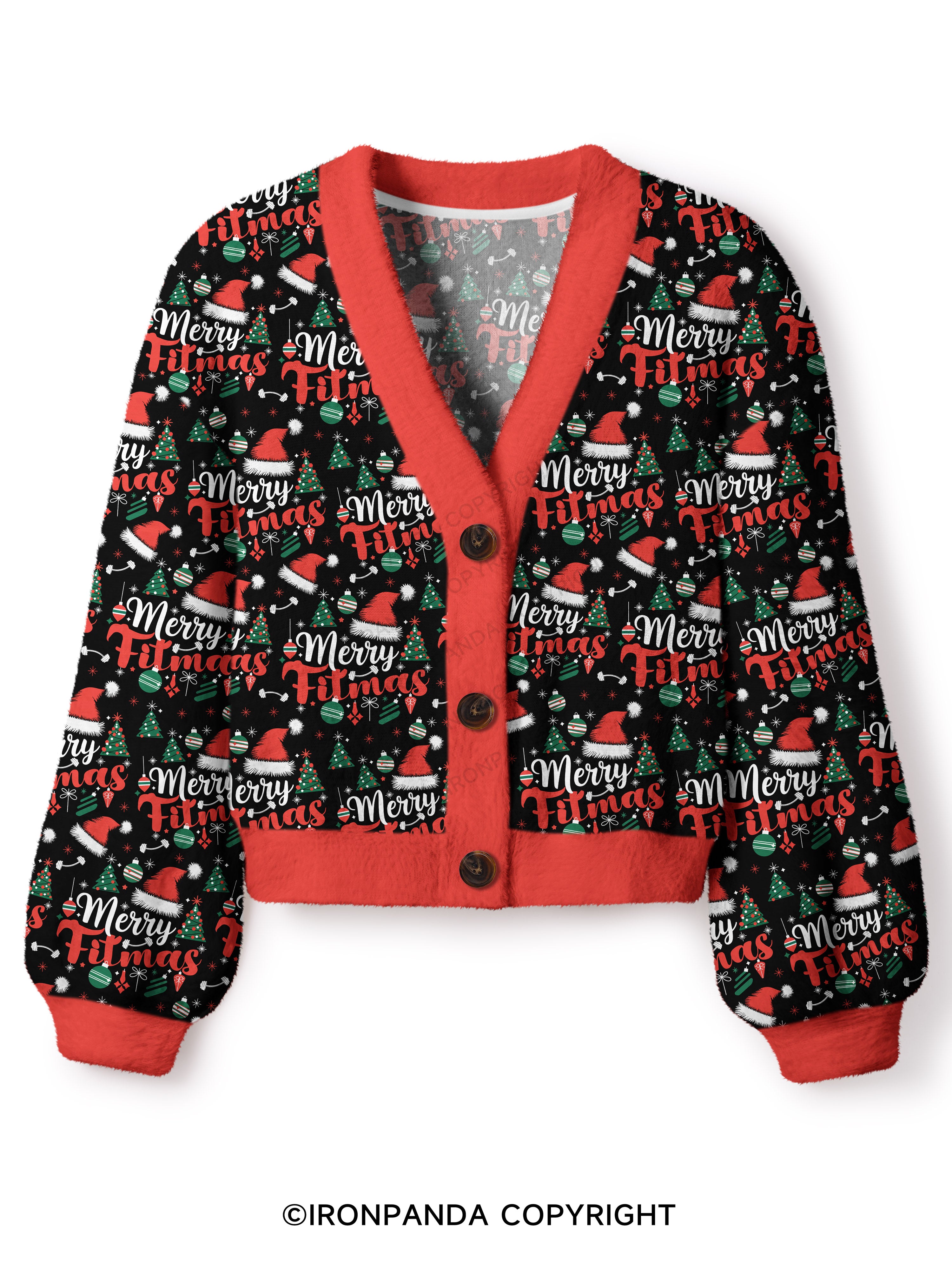 Merry Fitmas Crop Ugly Cardigan Sweater