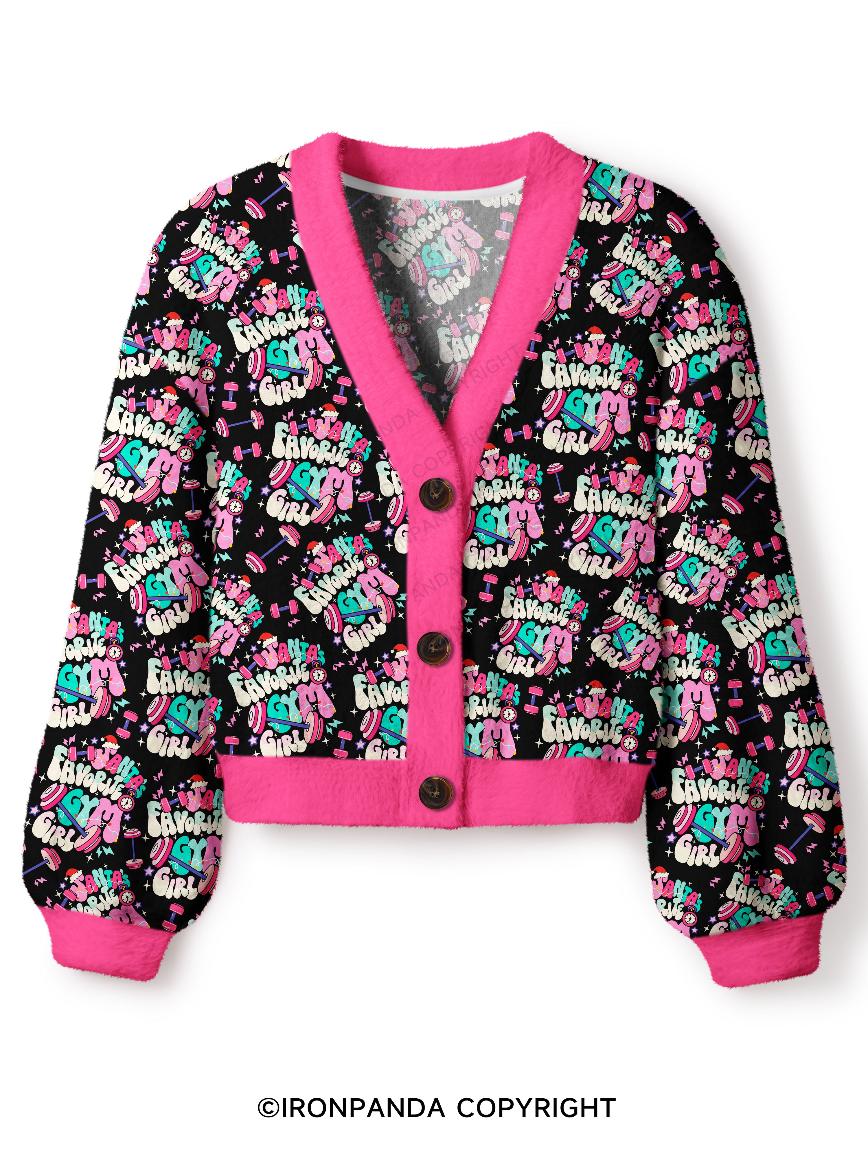 Santa Favorite Gym Girl Crop Ugly Cardigan Sweater
