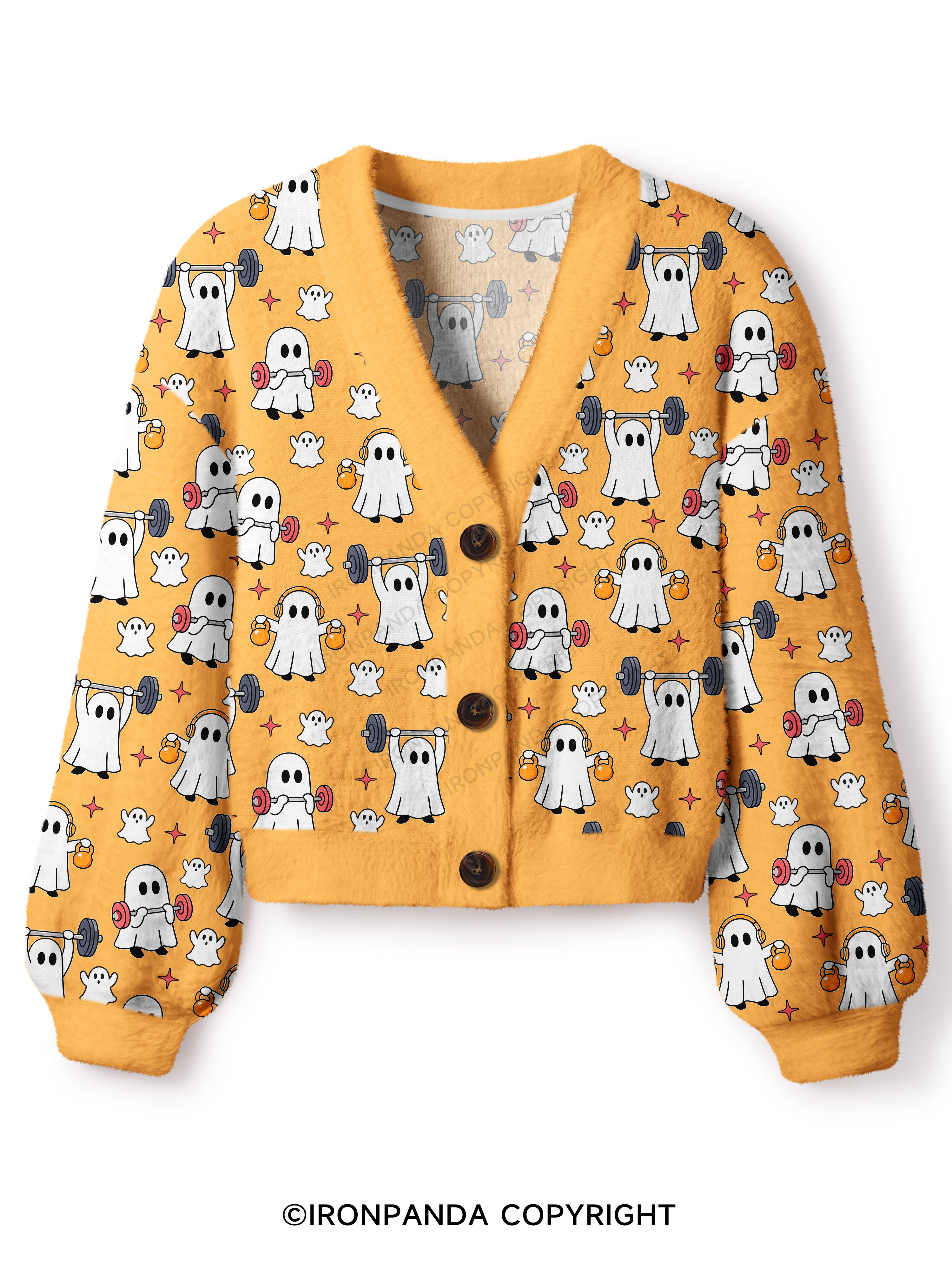 GHOST HALLOWEEN WORKOUT FITNESS Crop Ugly Cardigan Sweater