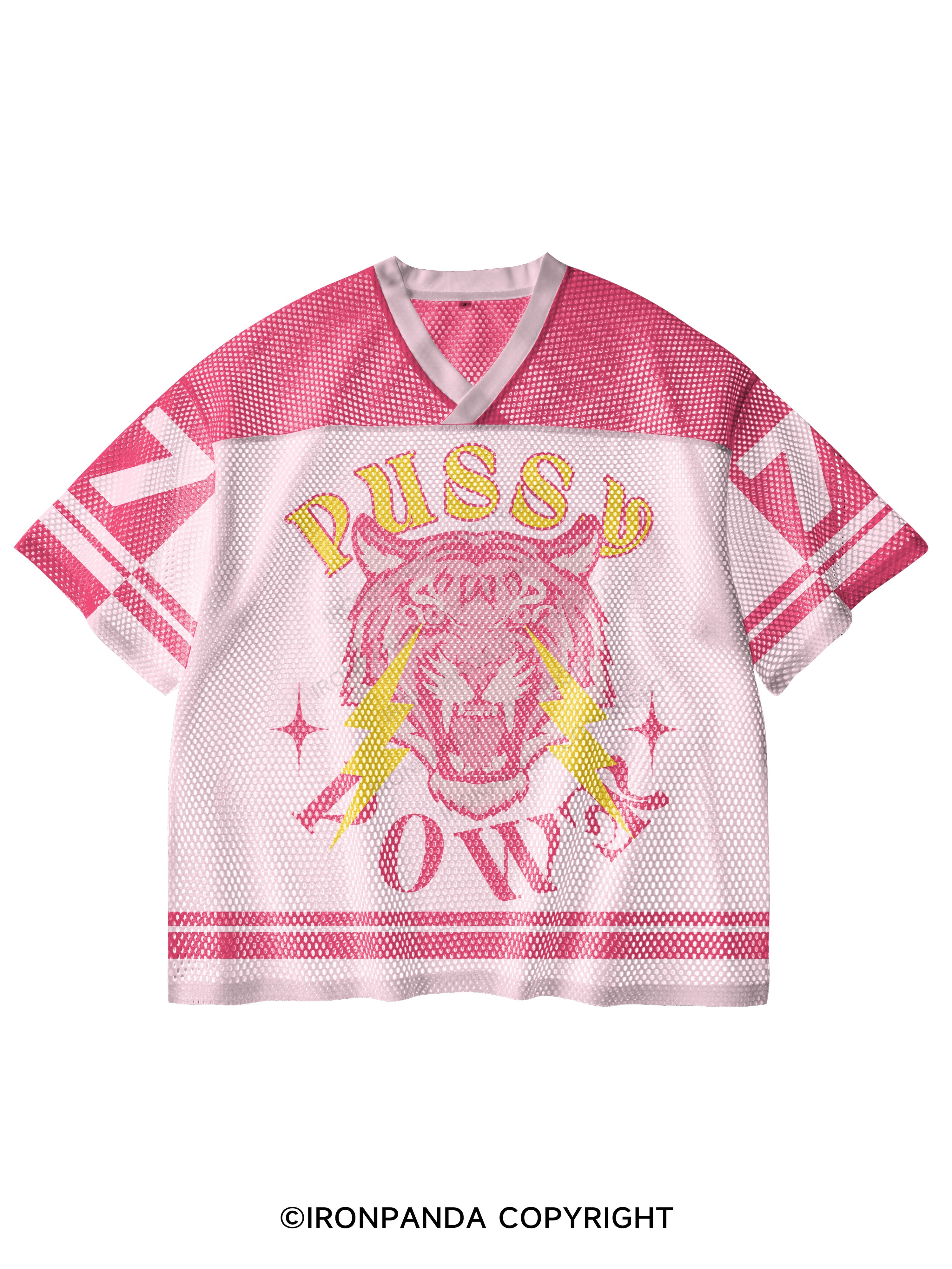 pussy power V-Neck Open Hole Mesh Top