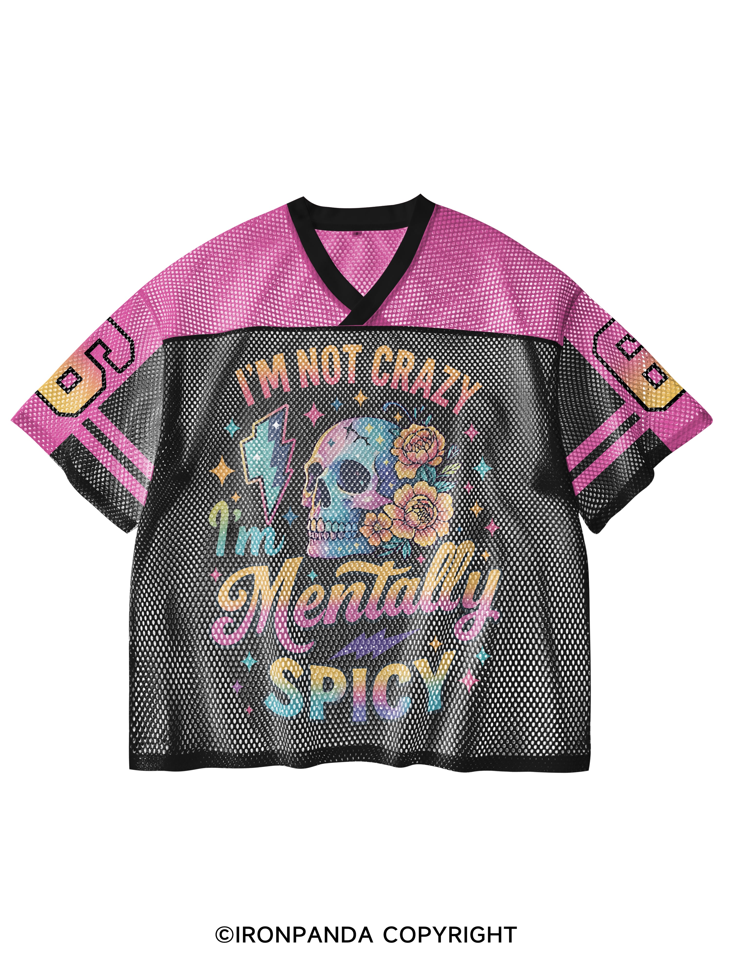 I'm Not Crazy I'm Mentally Spicy V-Neck Open Hole Mesh Top