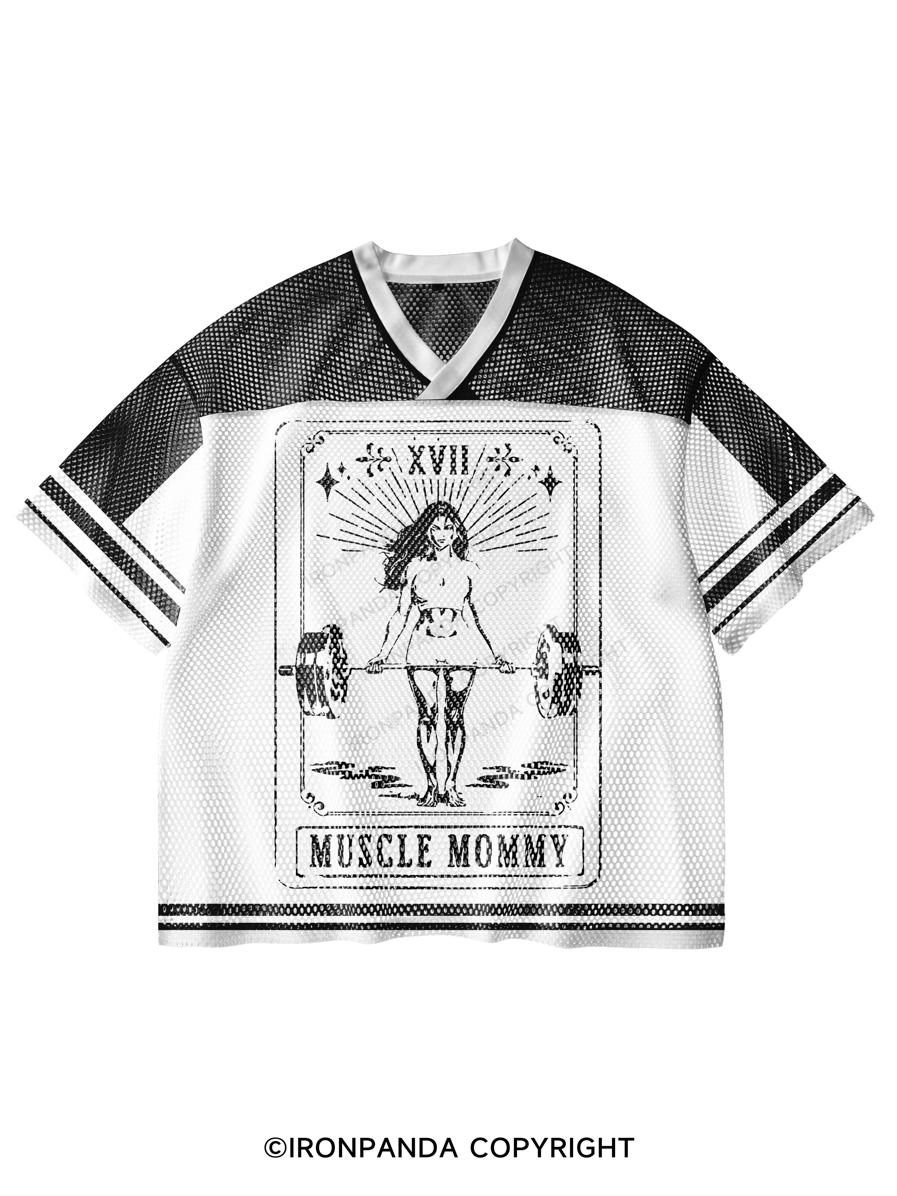 Tarot Card Muscle V-Neck Open Hole Mesh Top
