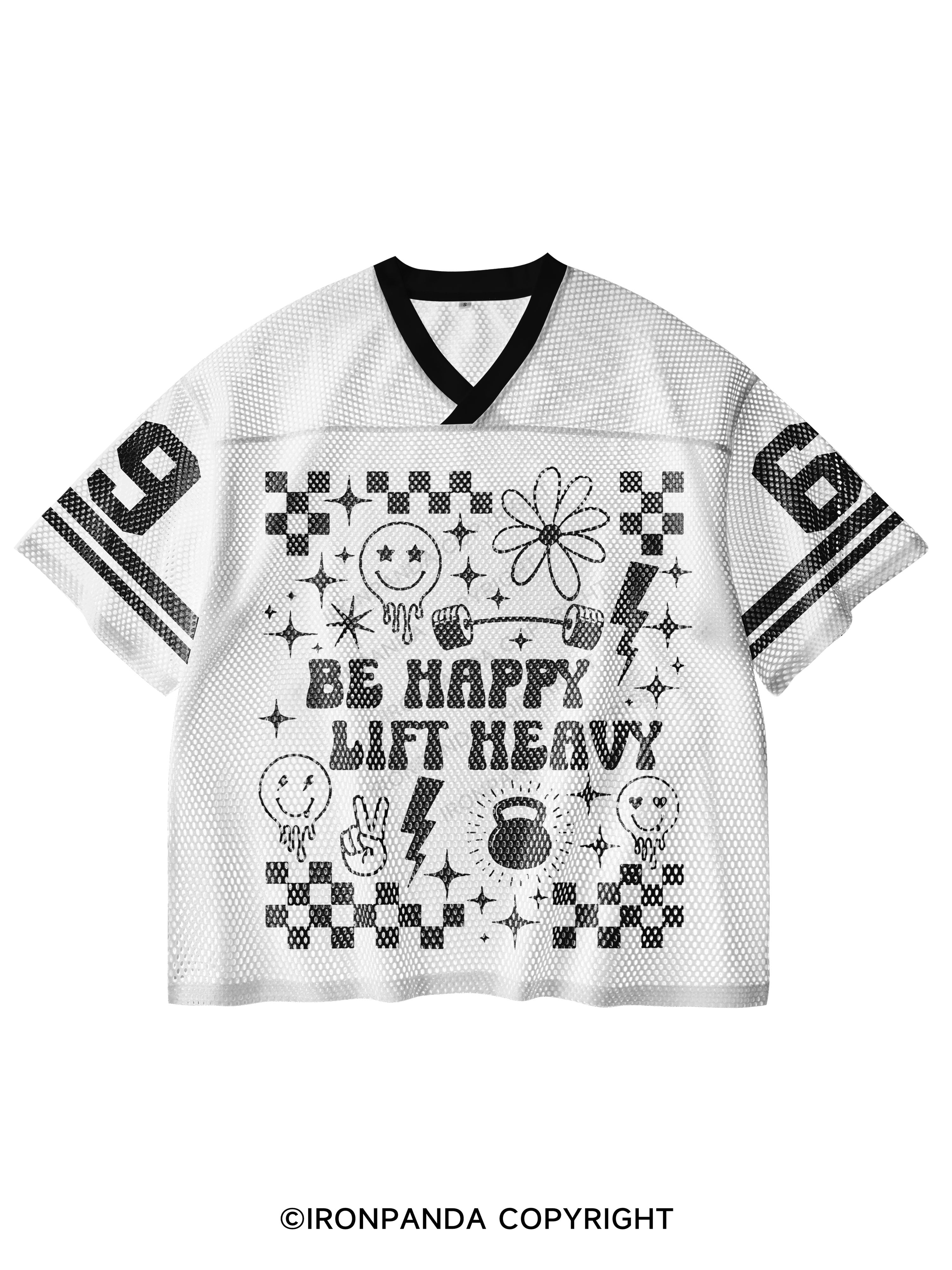 Be Happy Lift Heavy V-Neck Open Hole Mesh Top