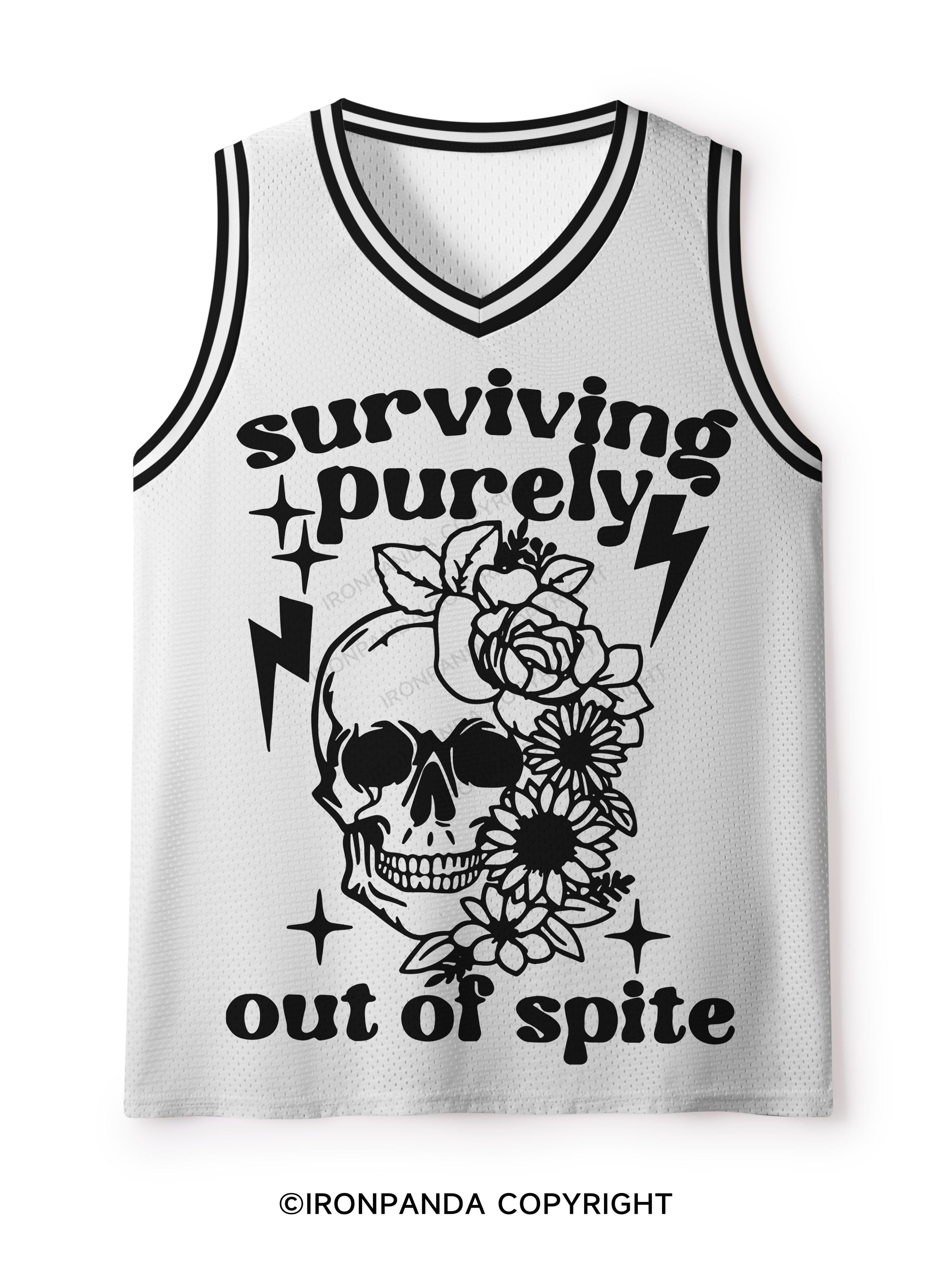 SURVIVING PURELY OUT OF SPITE FUNNY SKULL Mesh Tank Top
